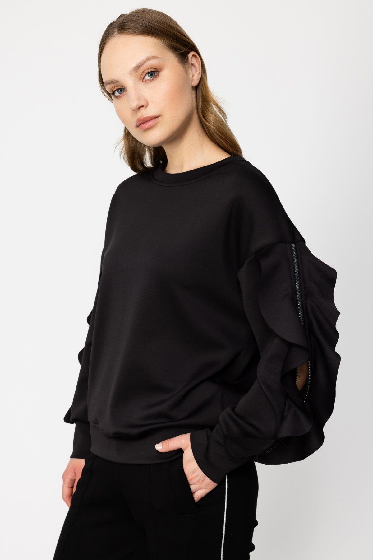 Kolları Fermuar ve Fırfır Detaylı Sweat - Eser Giyim