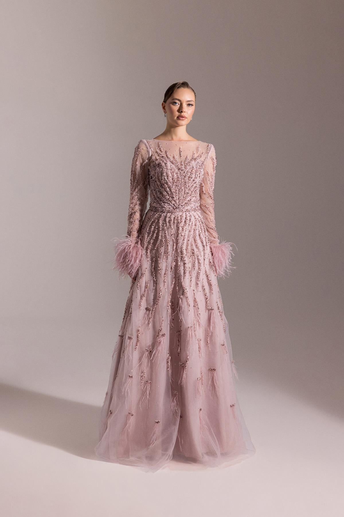 Fully Stone Embroidered Long Evening Dress