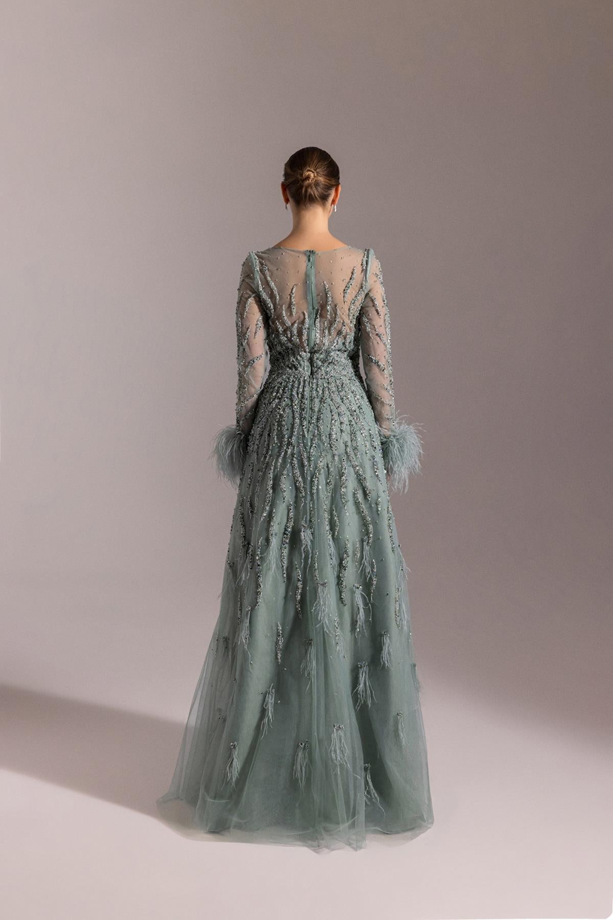 Fully Stone Embroidered Long Evening Dress