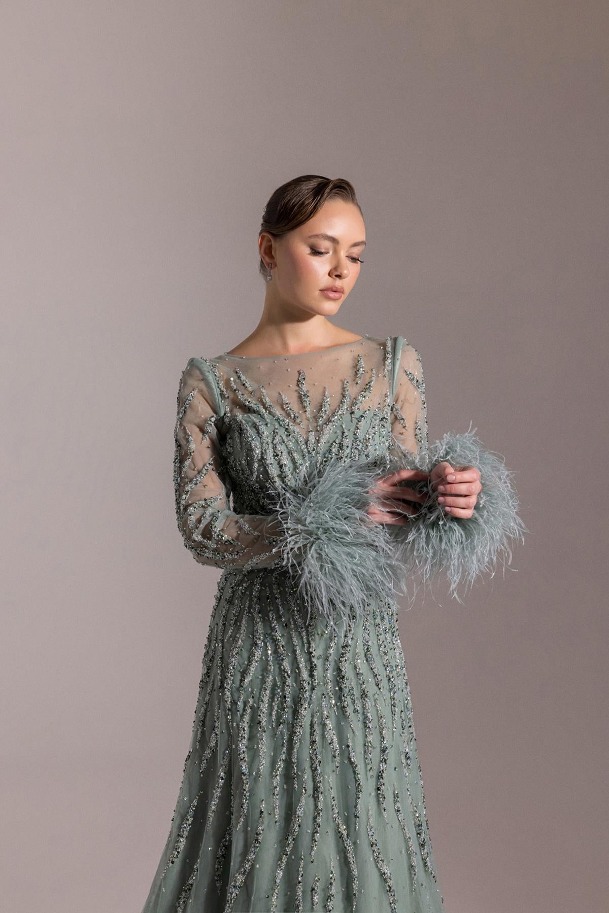 Fully Stone Embroidered Long Evening Dress