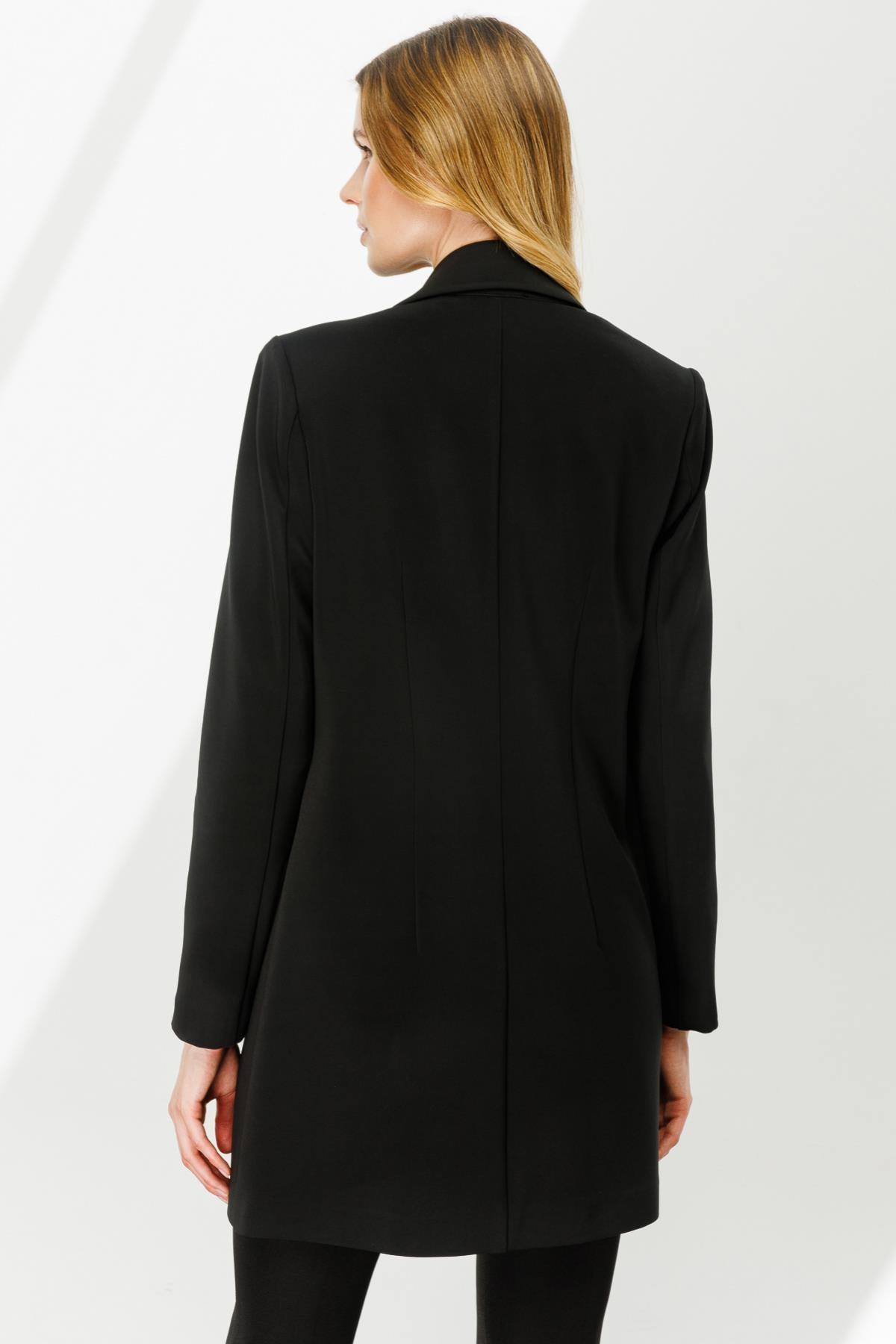 Ekol Kurvaze Yaka Düğmesiz Uzun Kadın Ceket - Eser Giyim