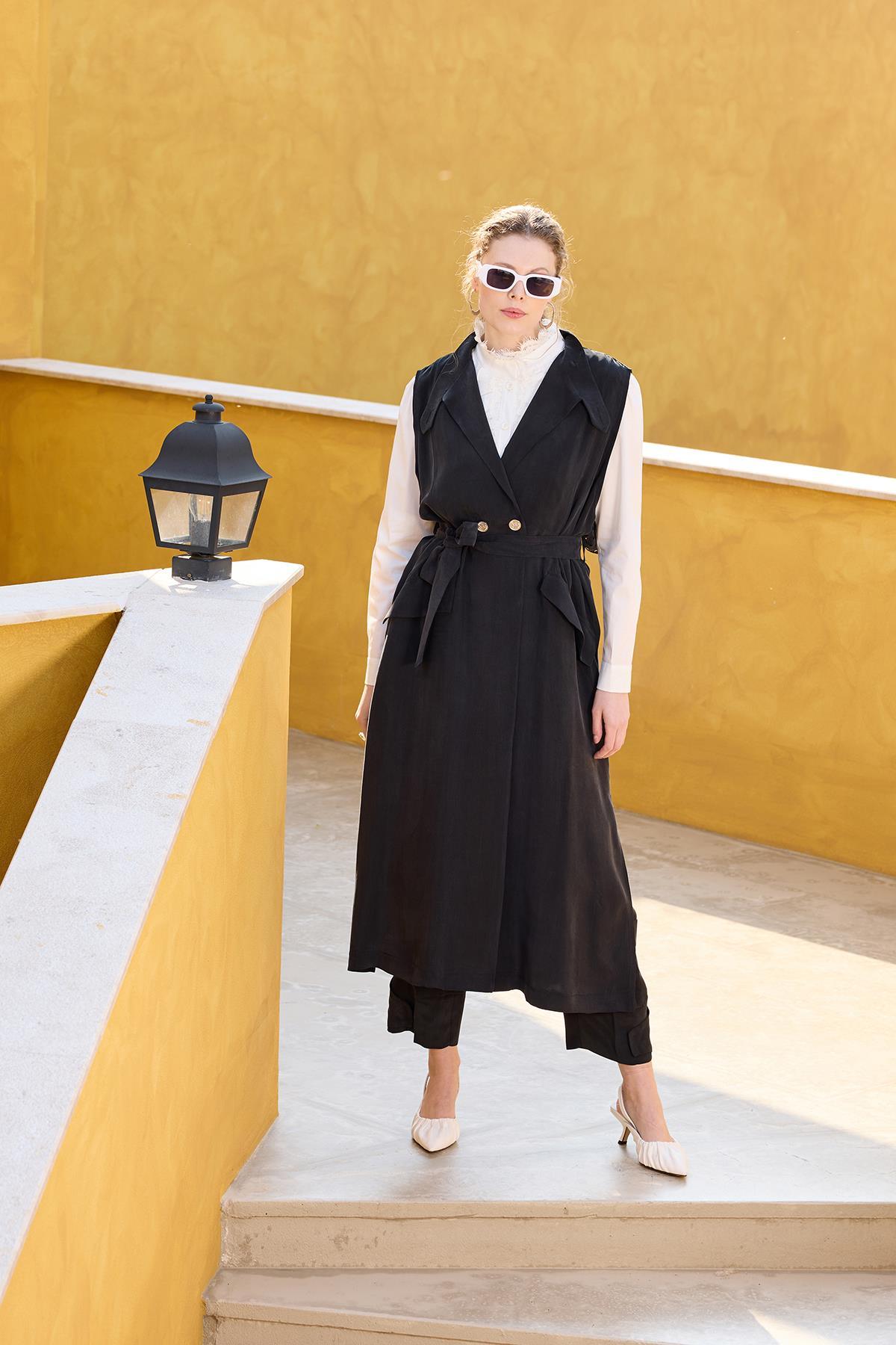 Lazer Kesim Cupra Uzun Yelek - Eser Giyim