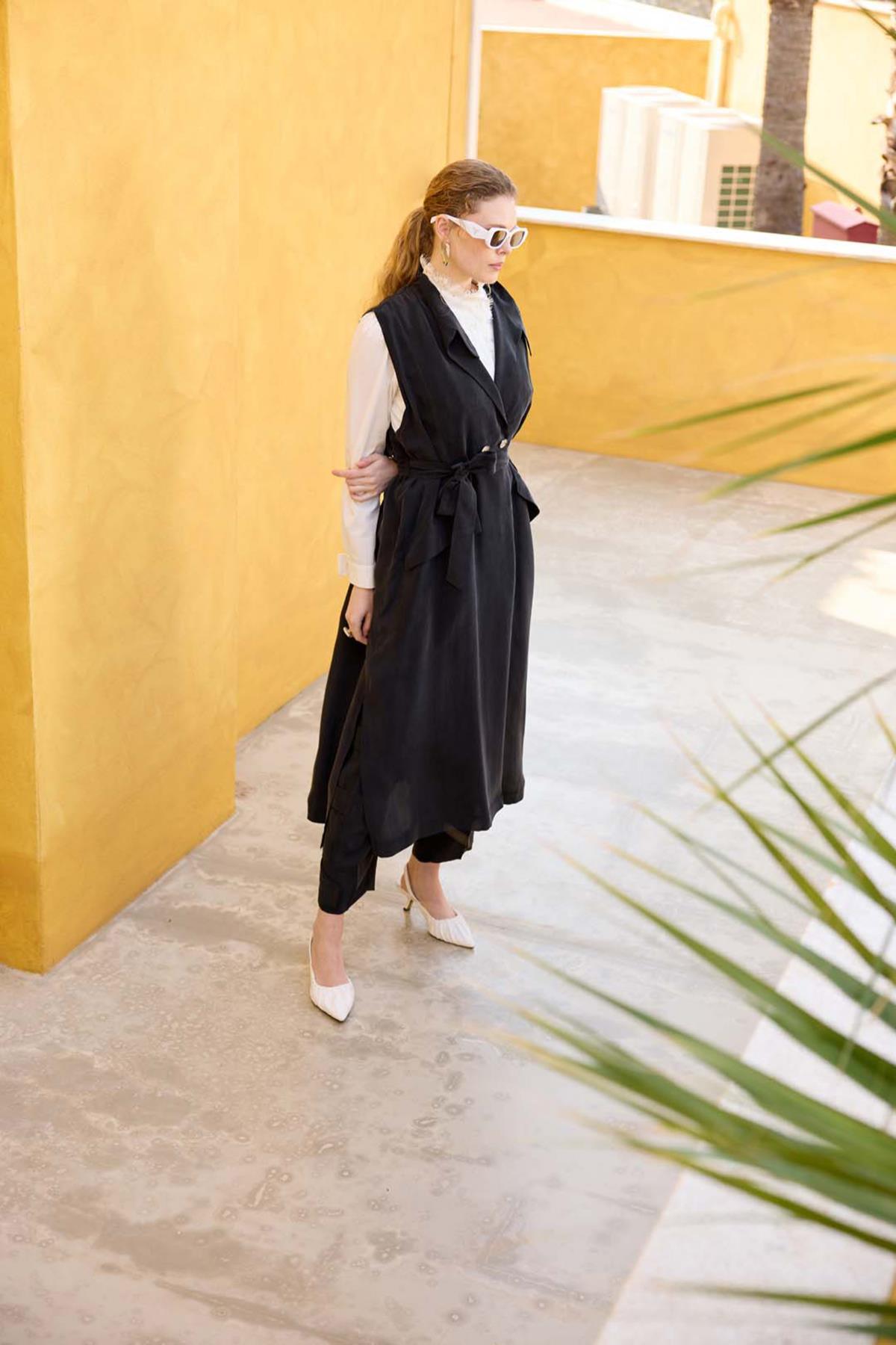 Lazer Kesim Cupra Uzun Yelek - Eser Giyim