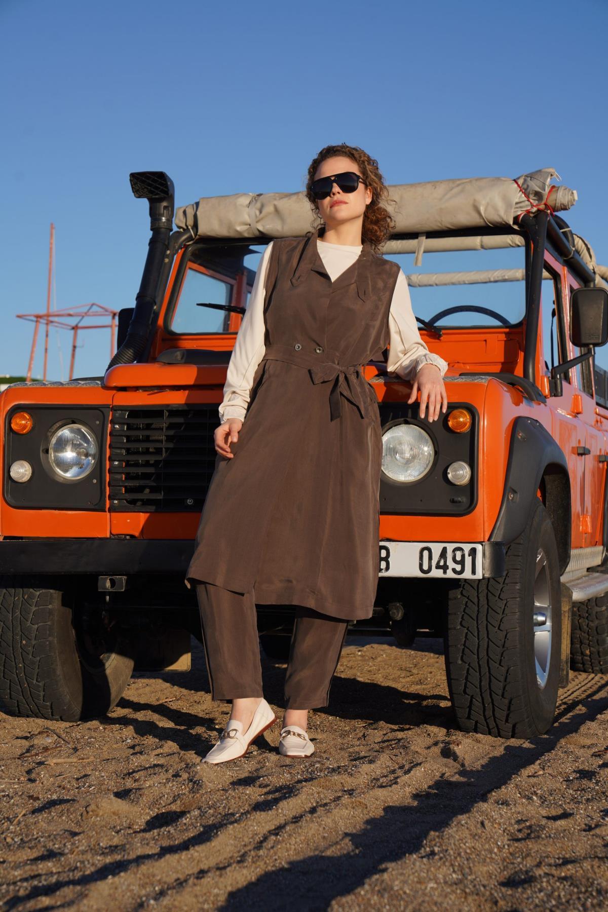 Lazer Kesim Cupra Uzun Yelek - Eser Giyim