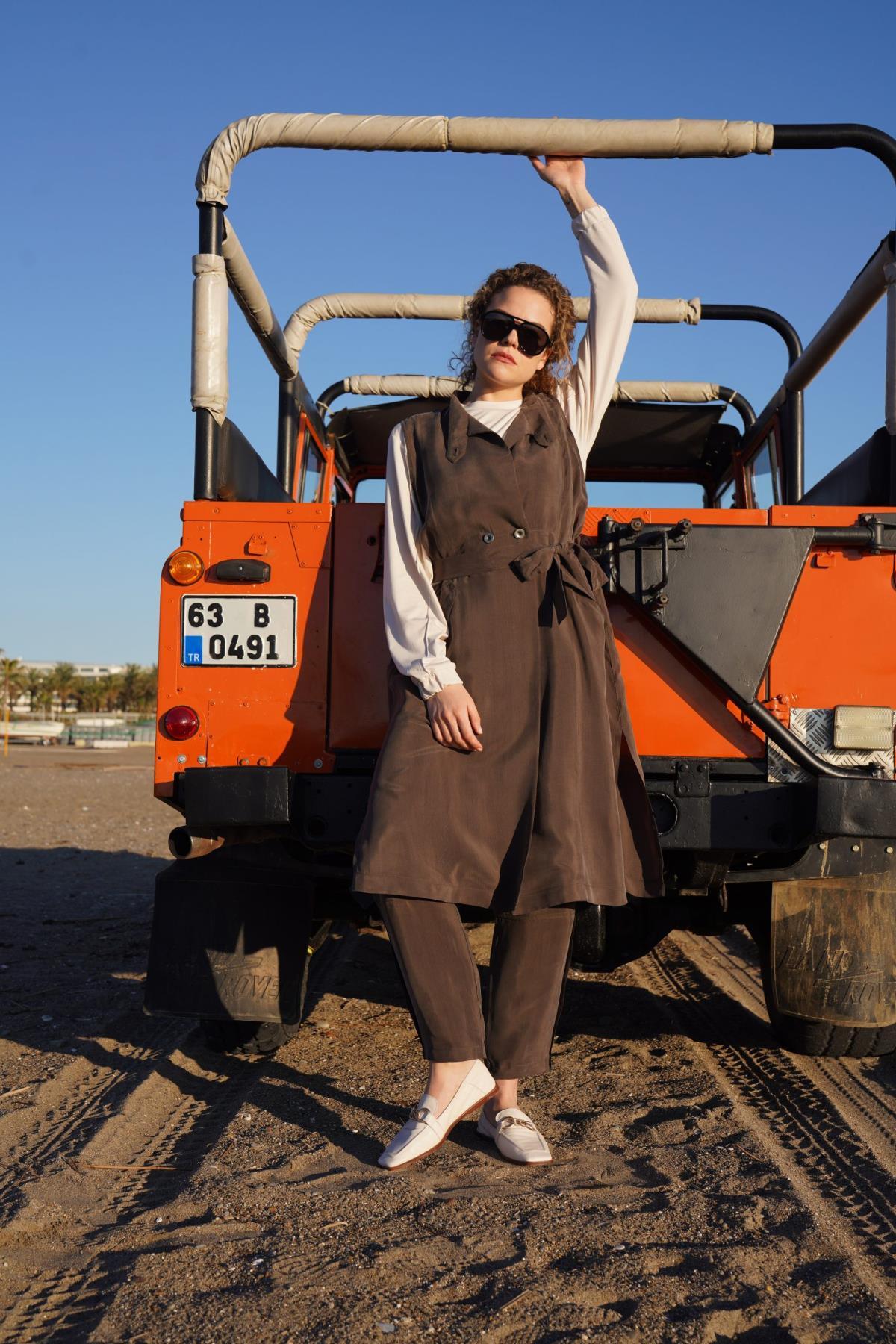 Lazer Kesim Cupra Uzun Yelek - Eser Giyim