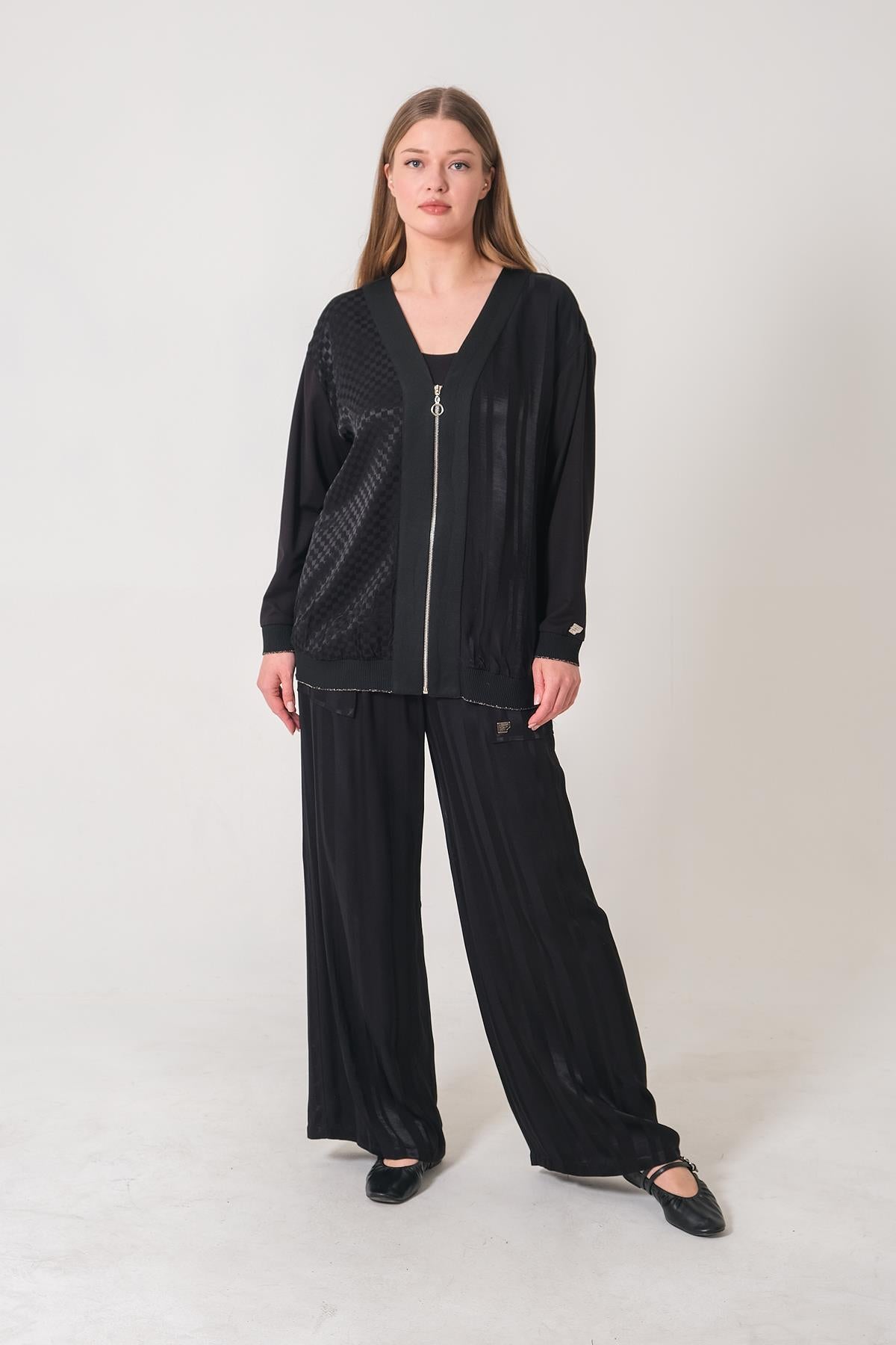 Self-Patterned Zippered Cardigan