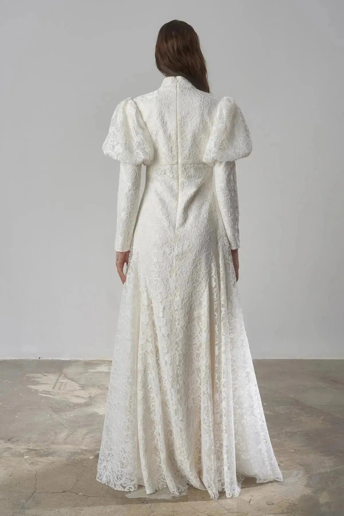 Balloon Sleeve Lace Long Evening Dress