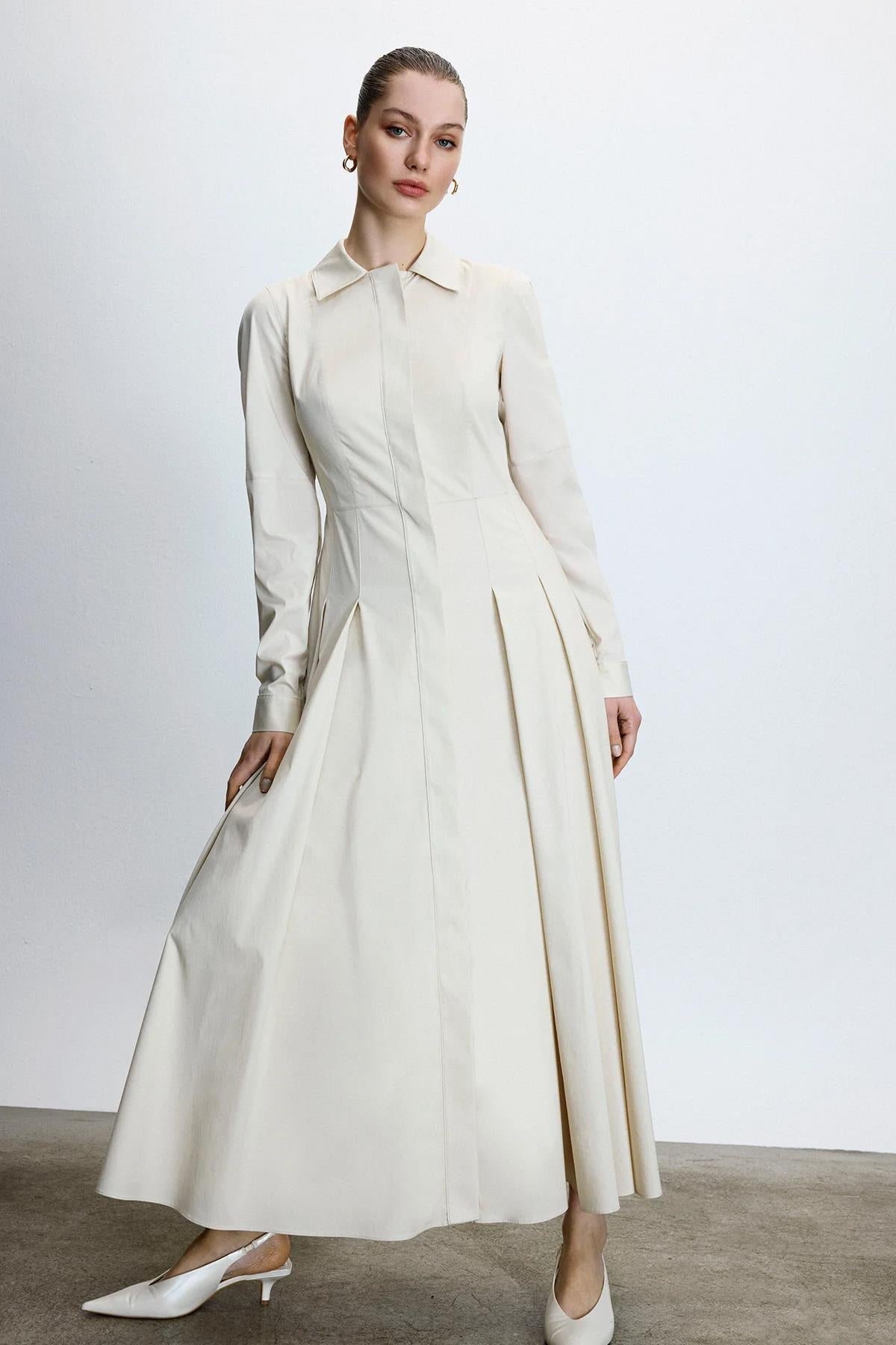 Shirt Collar Waist Belted Midi Dress