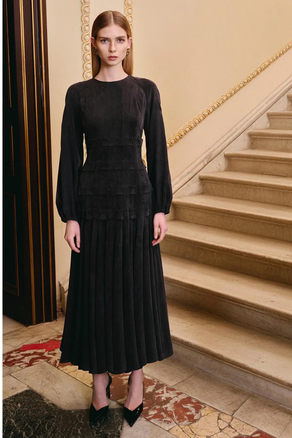 Tencel Pleated Detailed Long Dress