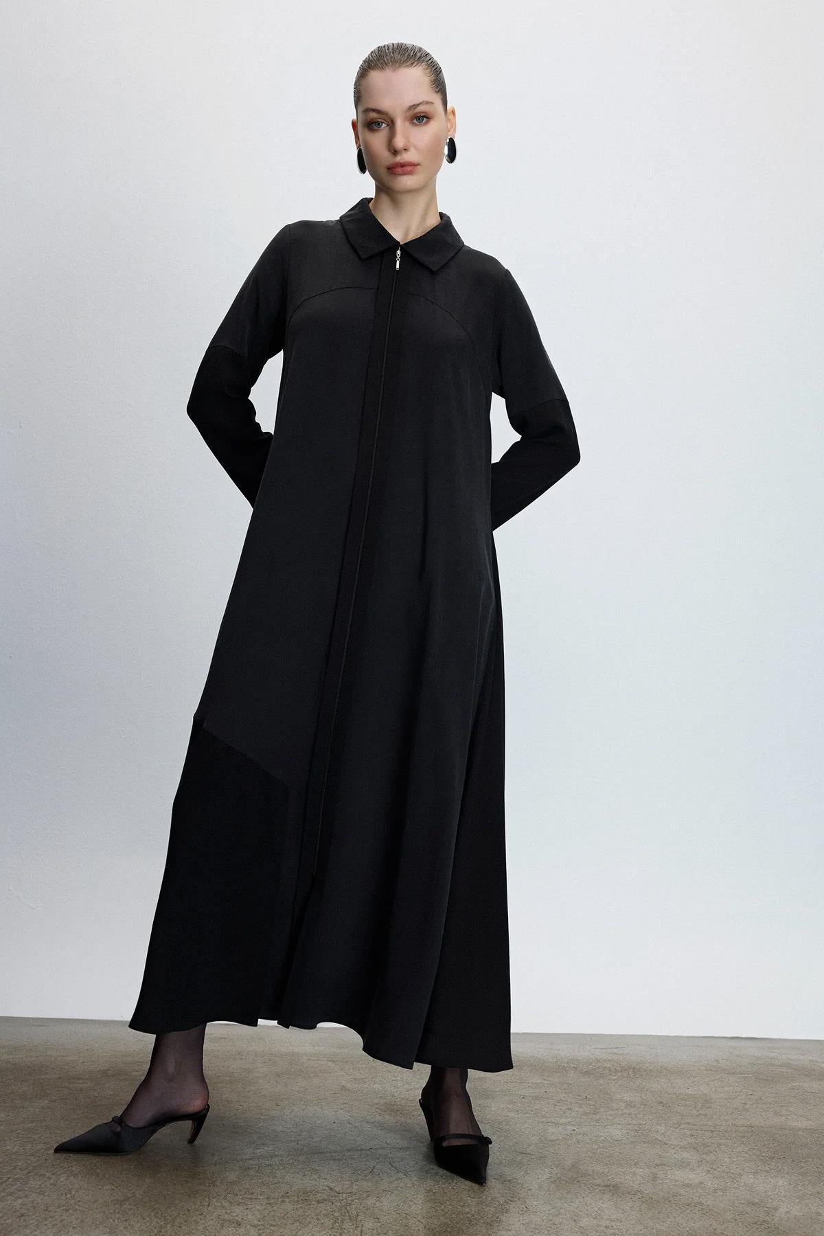 Shirt Collar Zippered Long Abaya