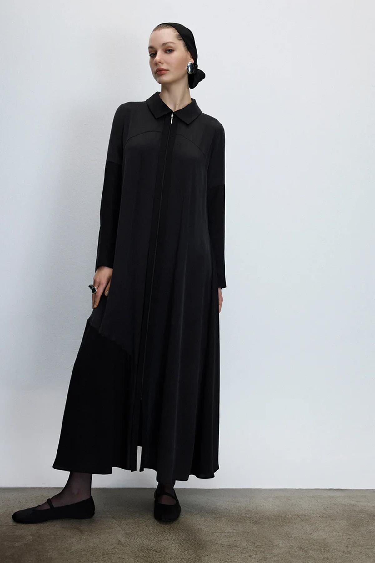 Shirt Collar Zippered Long Abaya