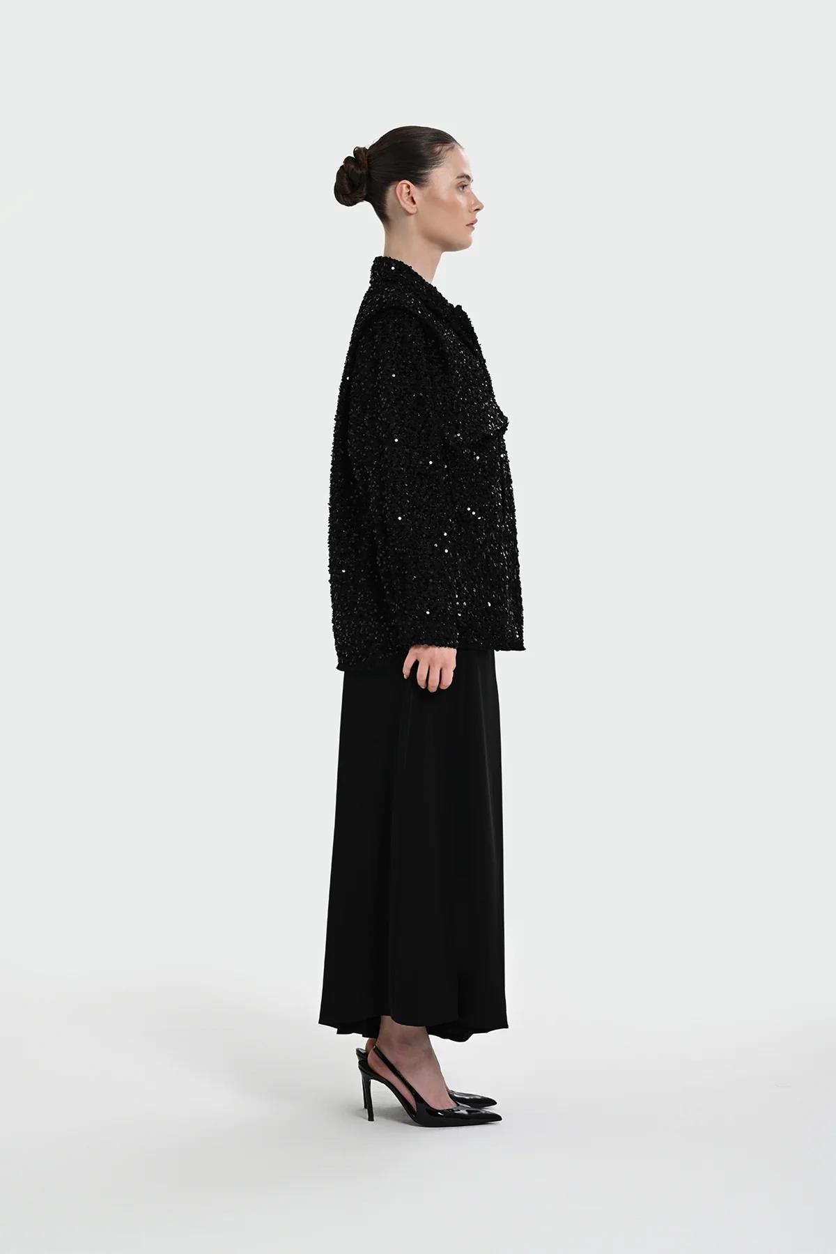 Pile Detaylı Geniş Paça Pantolon