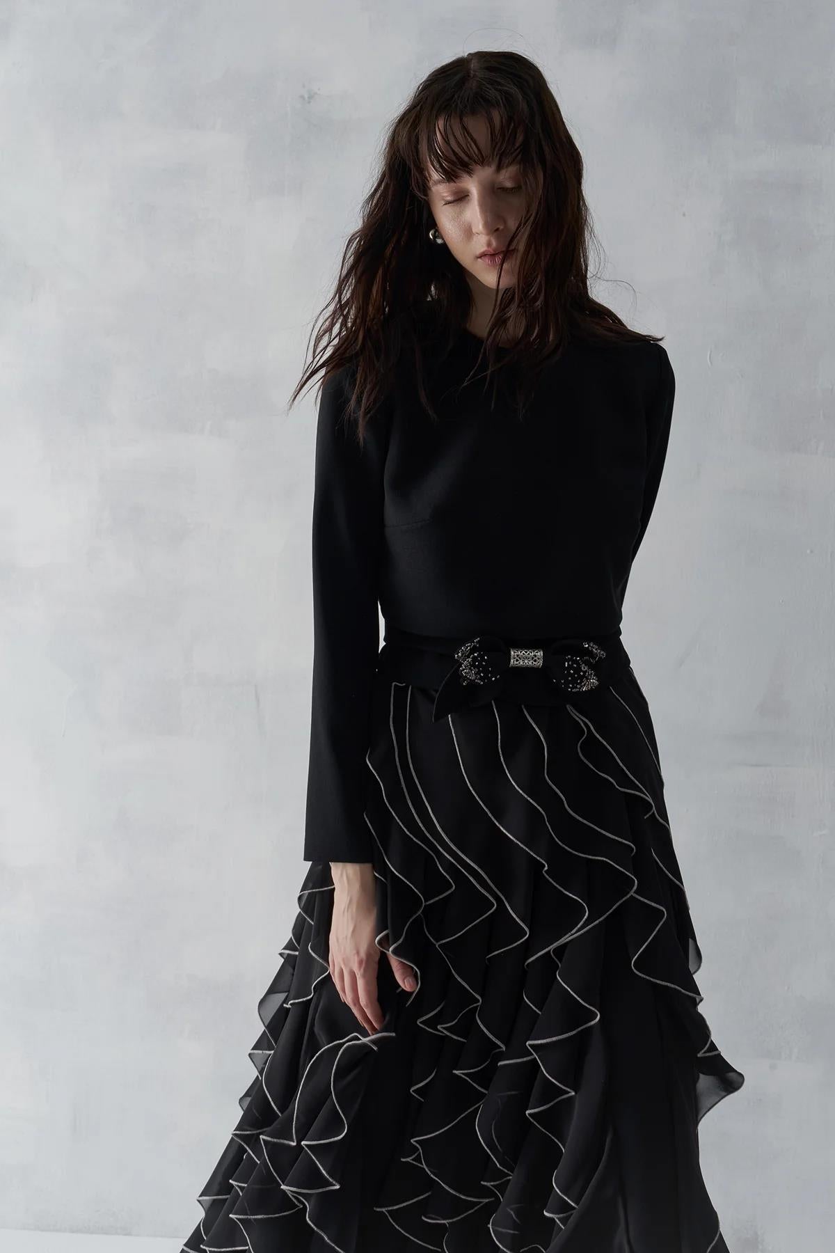 Eteği Fırfır Detaylı Beli Fiyonklu Bluz Takım