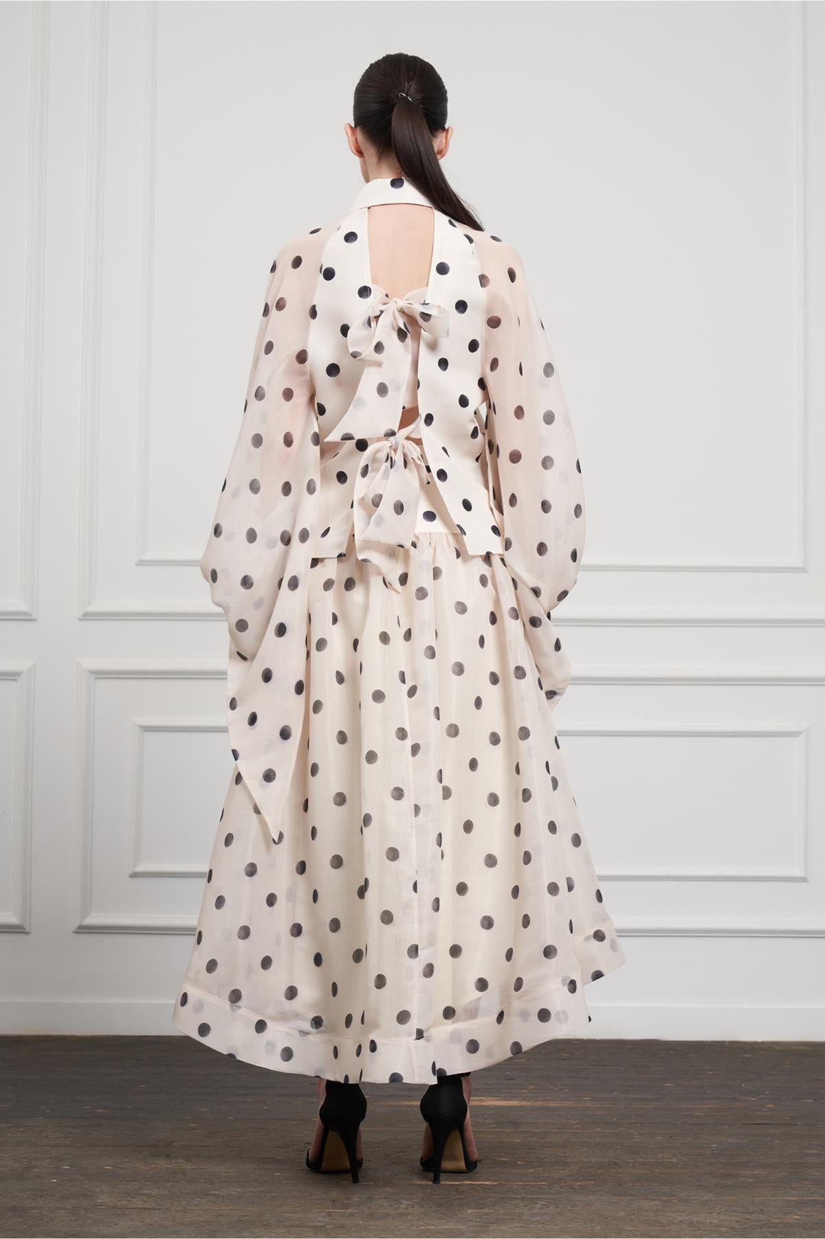 Polka Dot Blouse with Back Tie Detail