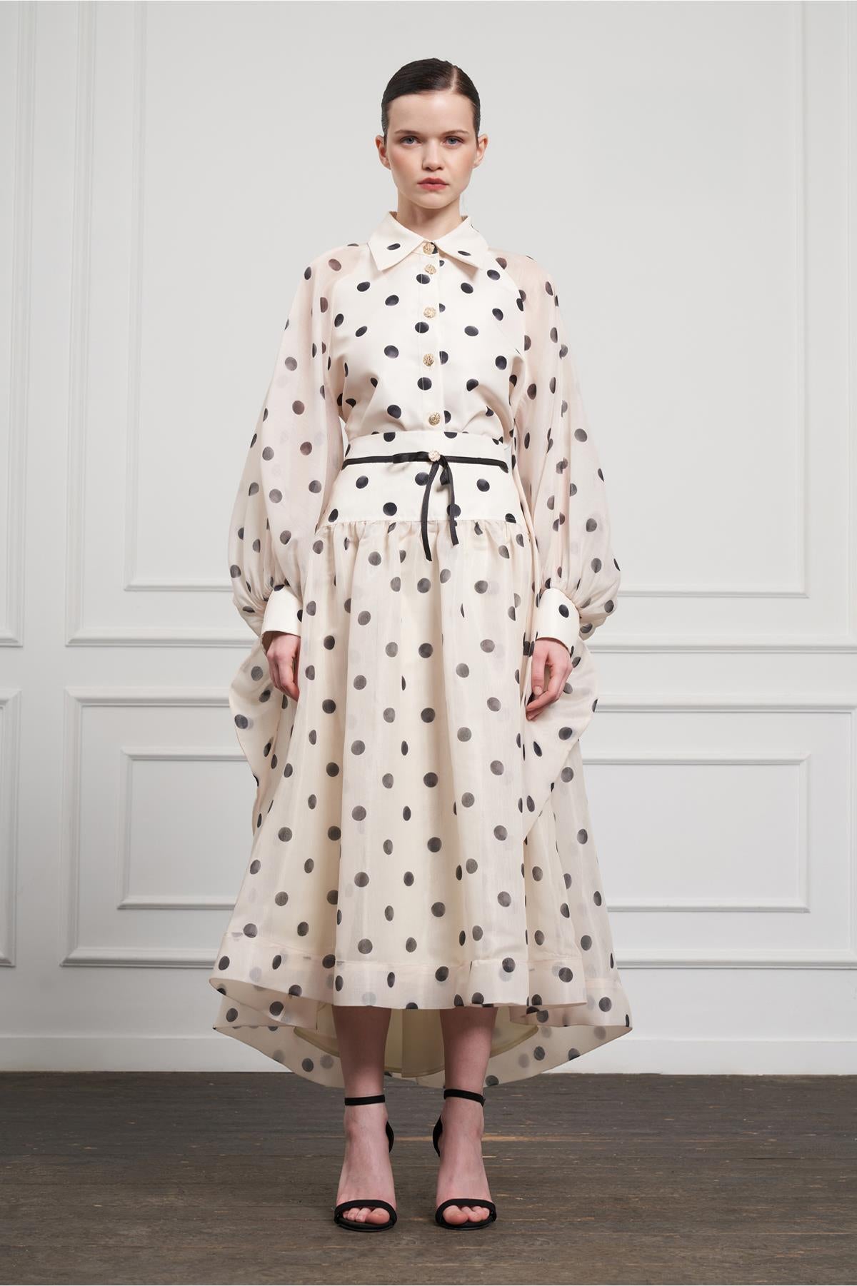 Polka Dot Blouse with Back Tie Detail