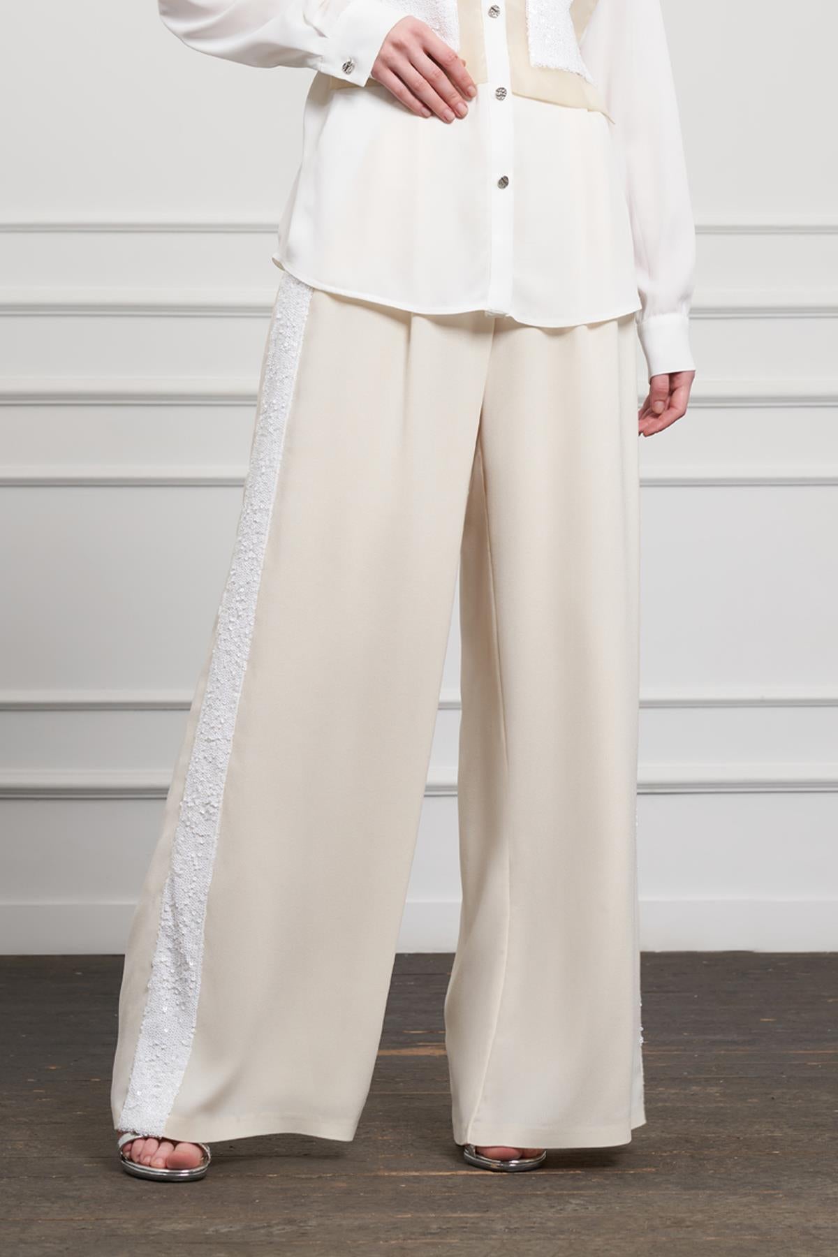 Side Sequin Stripe Detailed Trousers