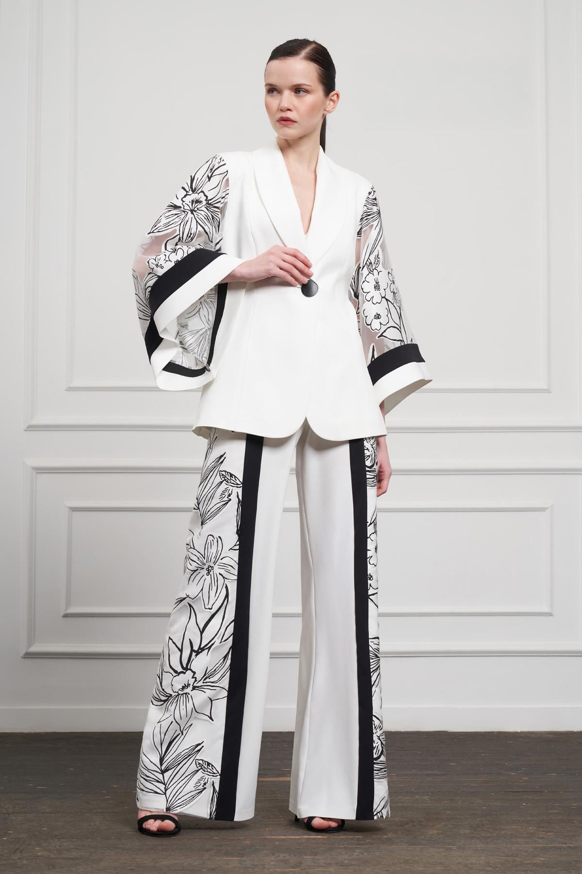 Trousers with Floral Side Patterns