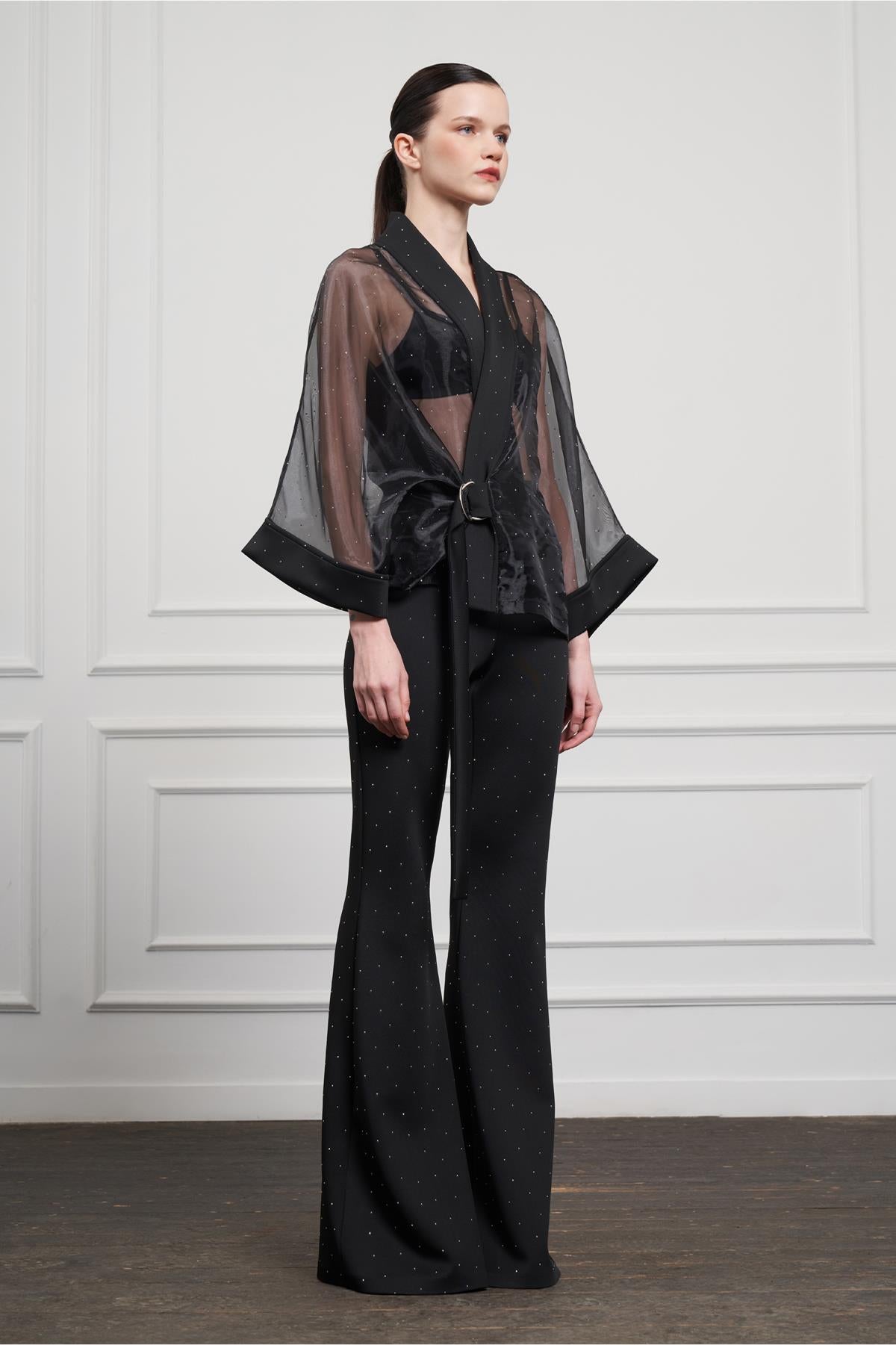 Stone Detailed Wide Leg Trousers