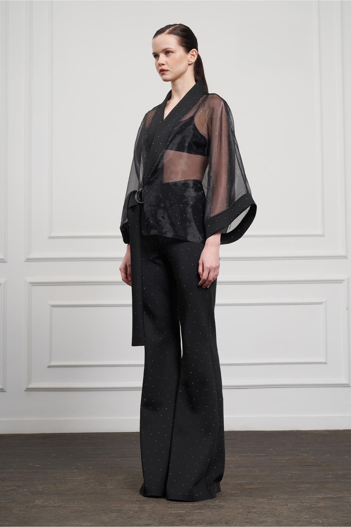 Stone Detailed Wide Leg Trousers