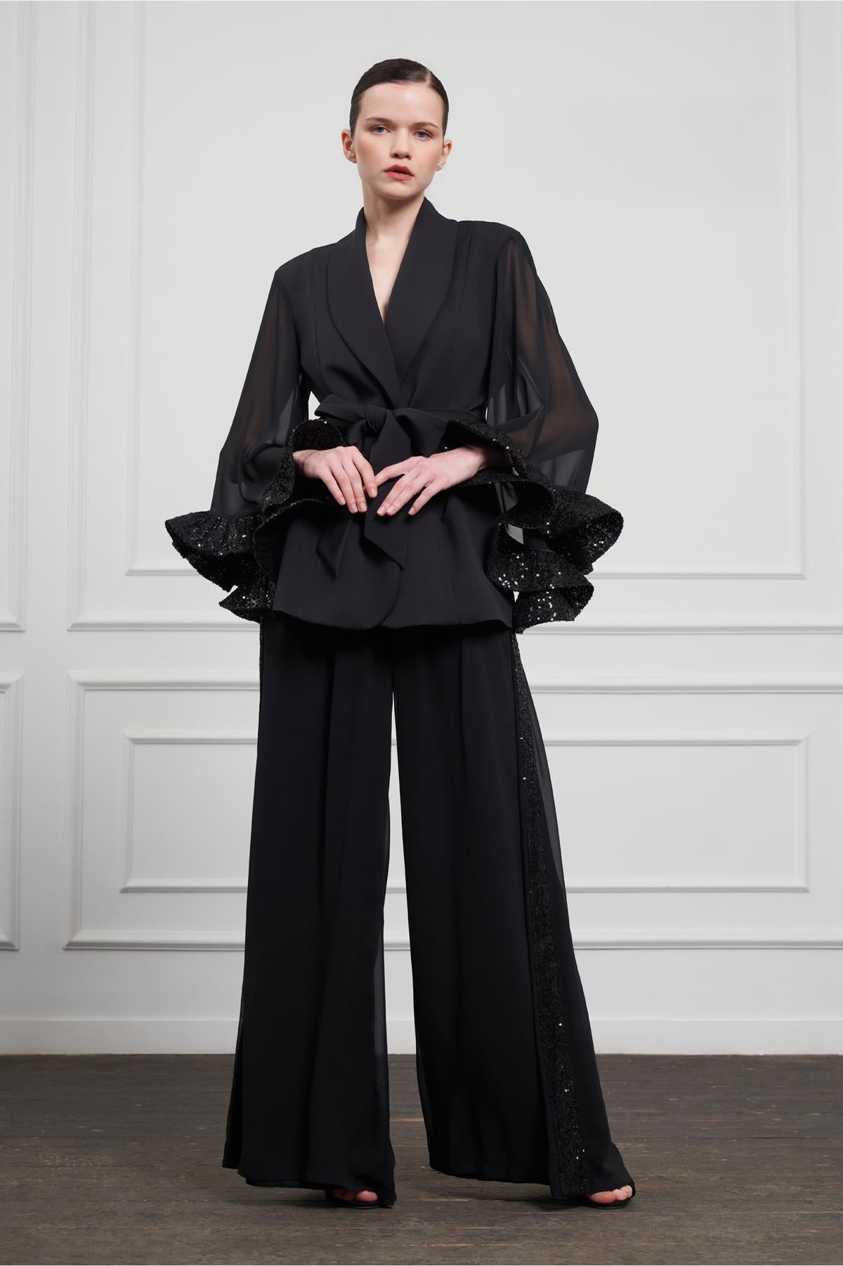 Yan Payet Detaylı Geniş Paça Pantolon