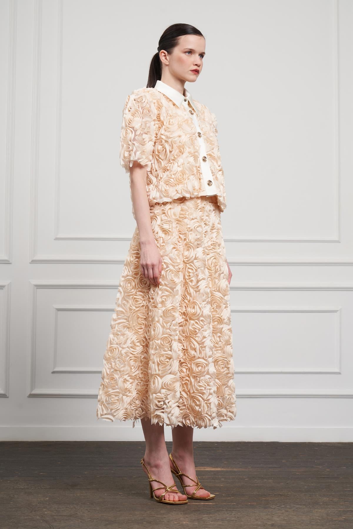 3D Embossed Floral Midi Skirt