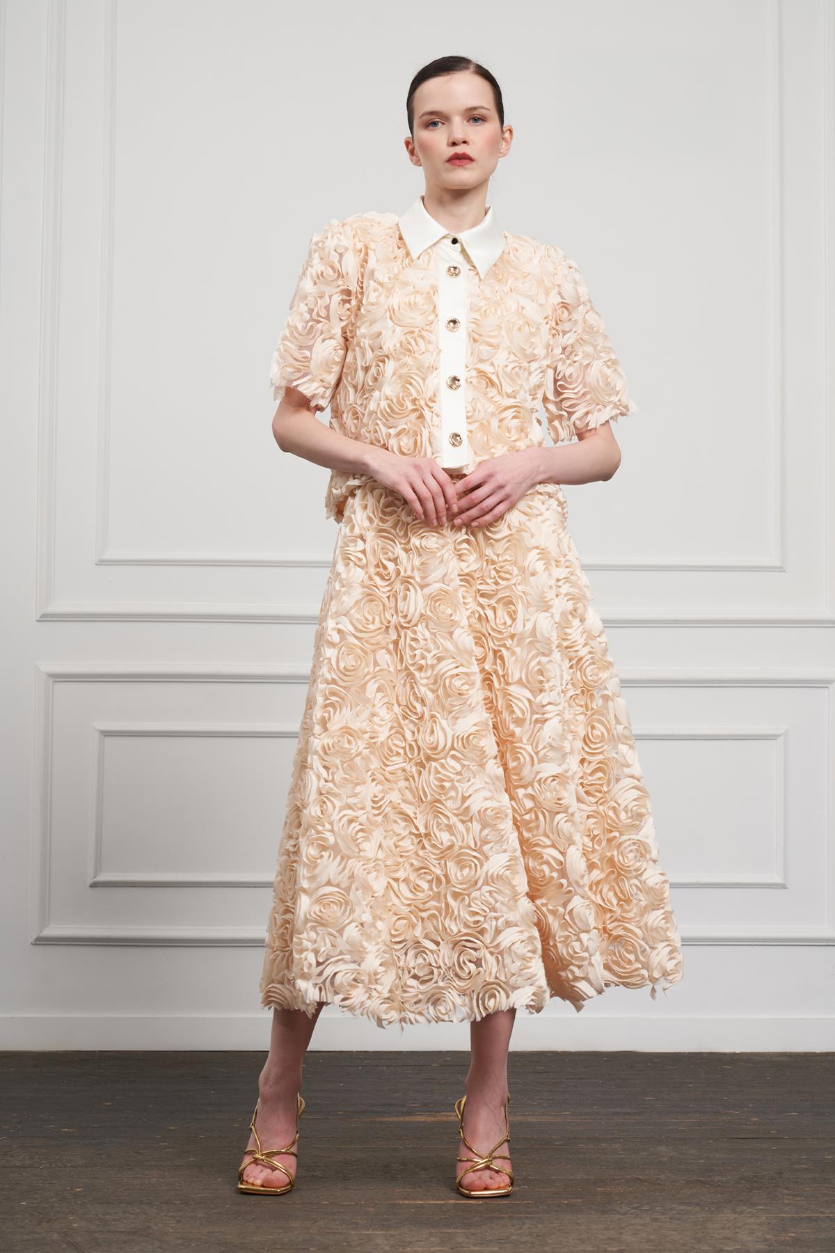 3D Embossed Floral Midi Skirt