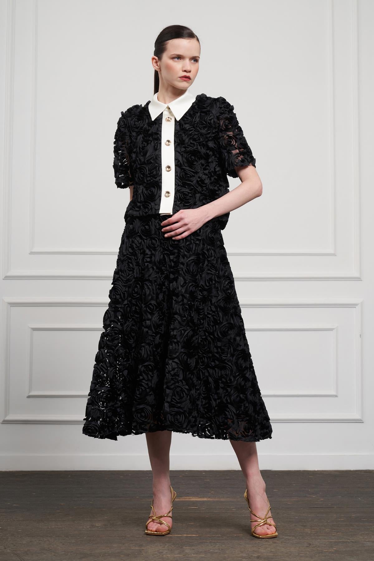 3D Embossed Floral Midi Skirt