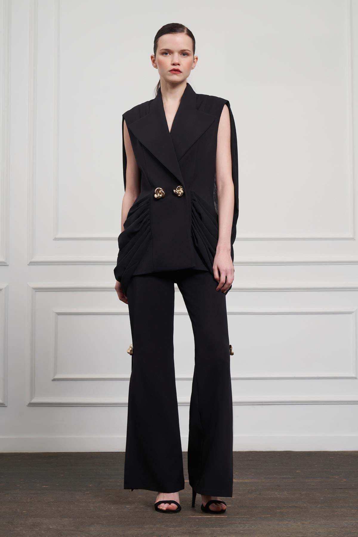 Şifon Garnili Büyük Düğmeli Ceket