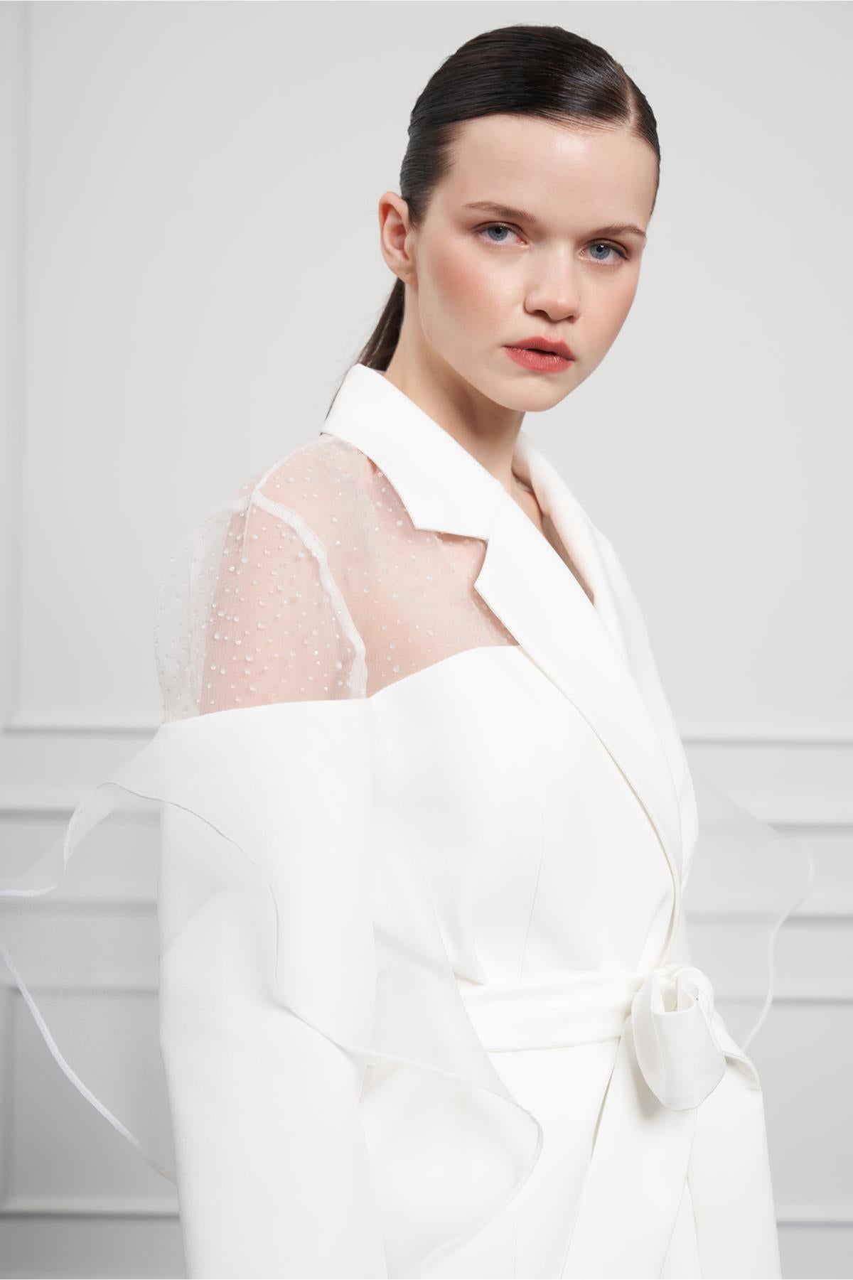 Jacket with Organza Tie on Sleeves and Back