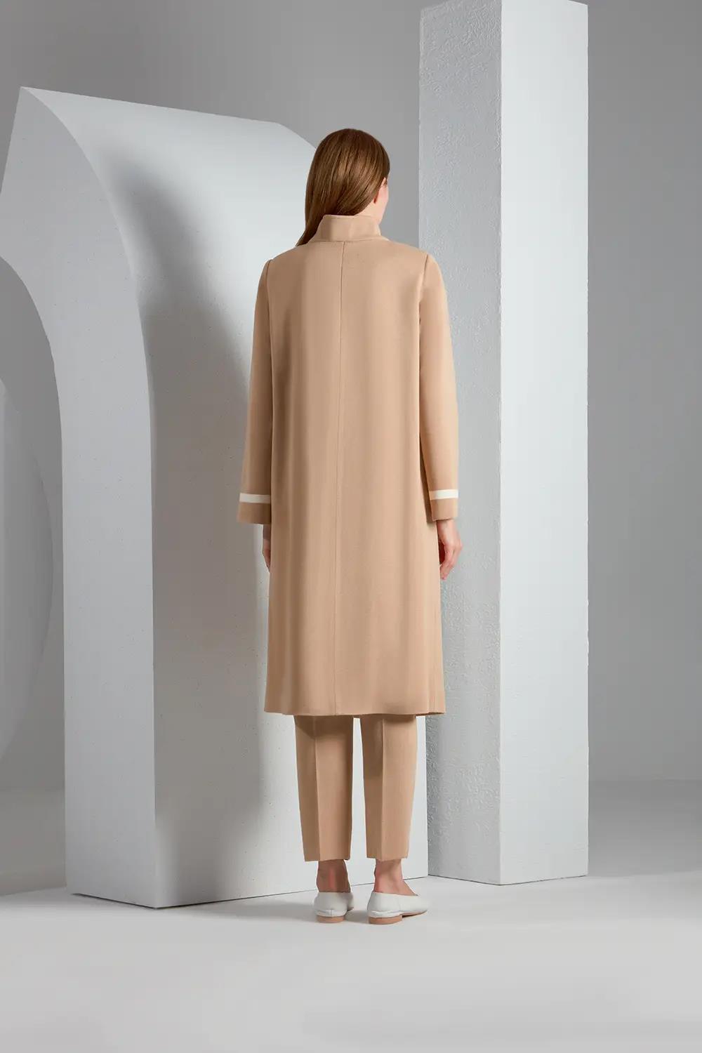 Pocketed Knitwear Cape with Contrast Stripe Detail