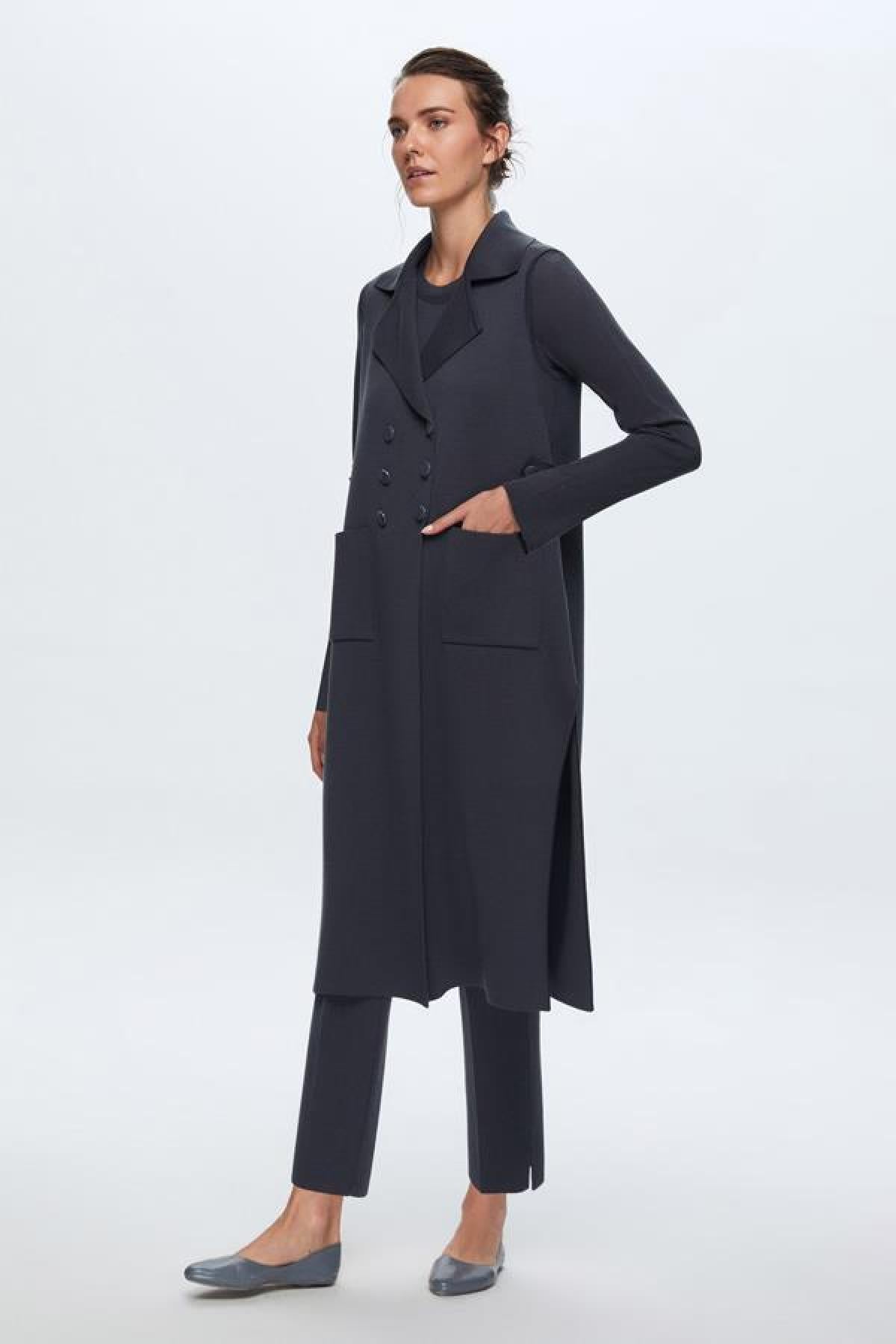 Kruvaze Uzun Triko Kadın Yelek