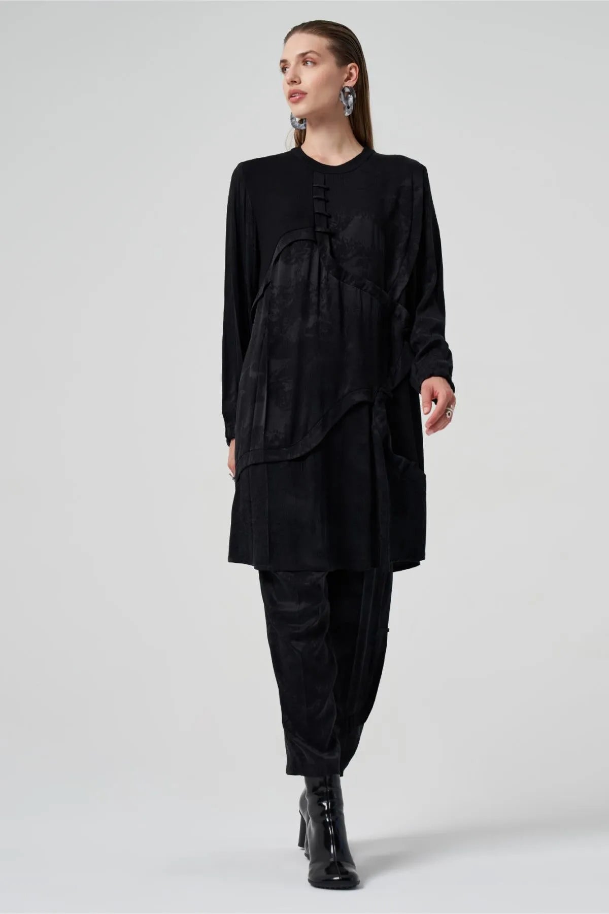 Self-Patterned Pieced Cupro Tunic