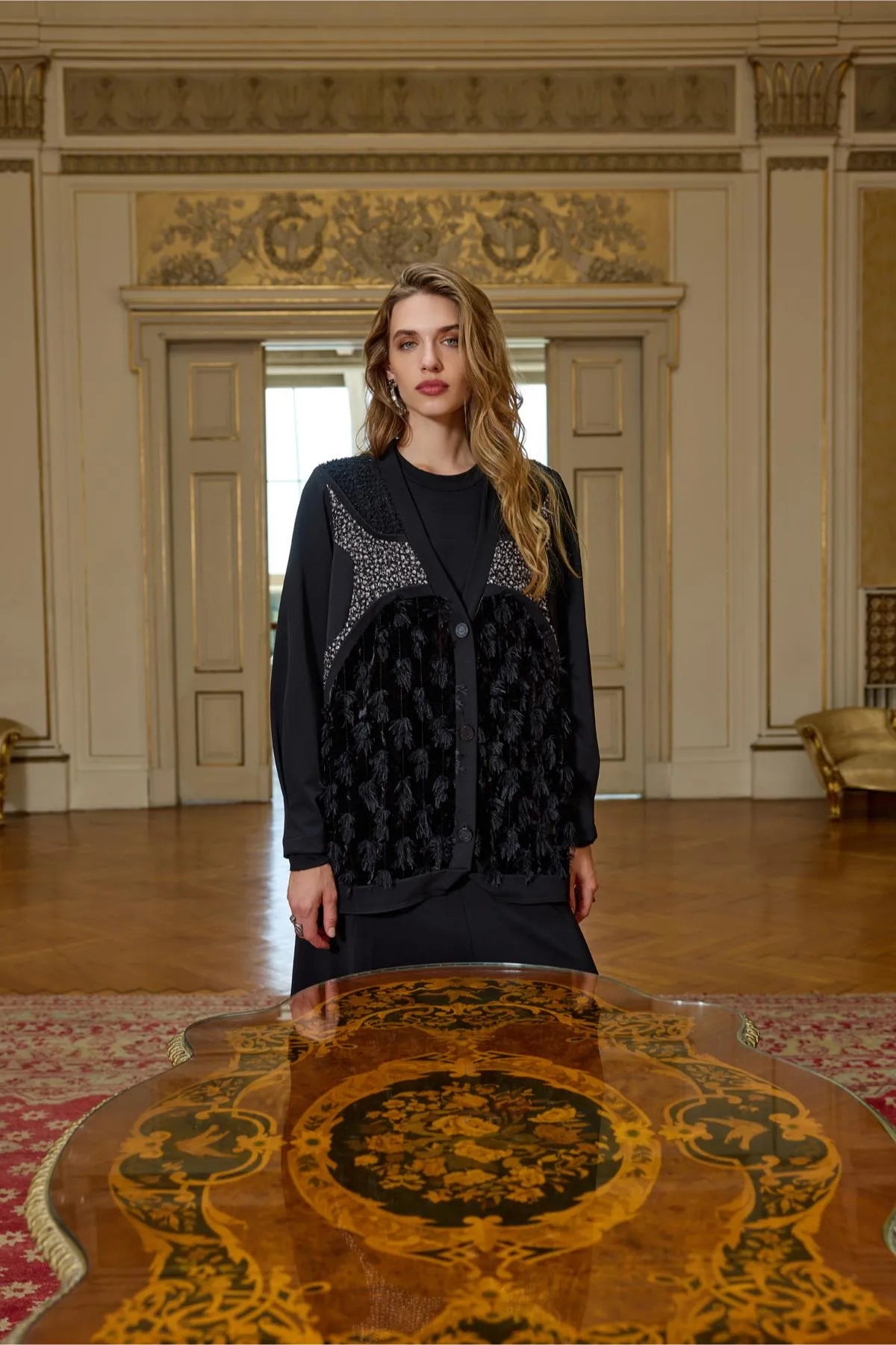 Velvet Detailed Tassel Cardigan