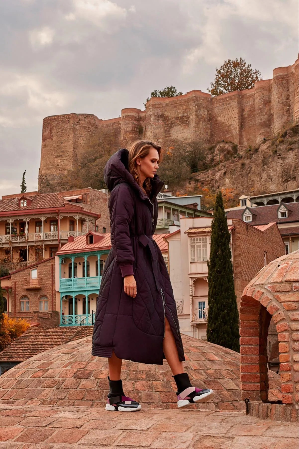 معطف طويل منتفخ مبطن