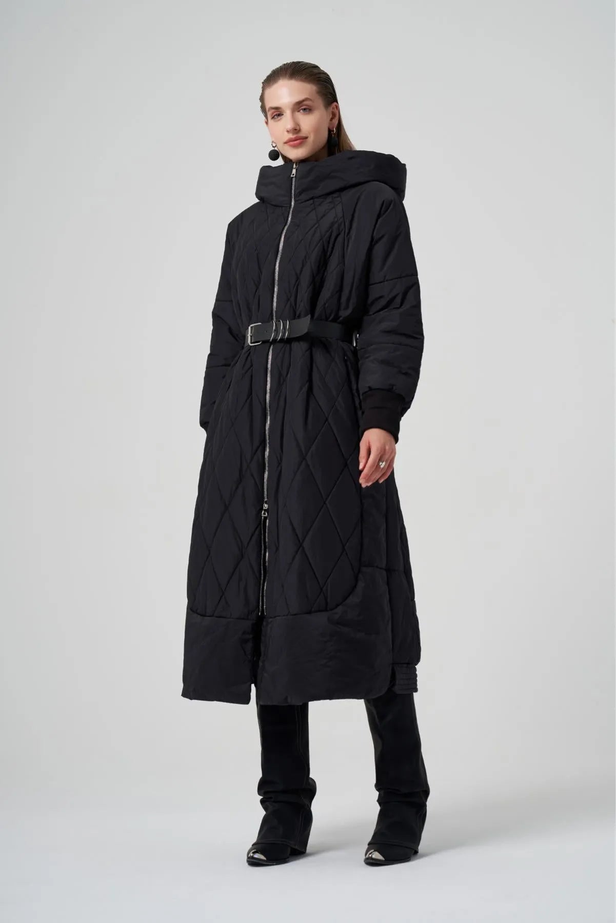 معطف طويل منتفخ مبطن