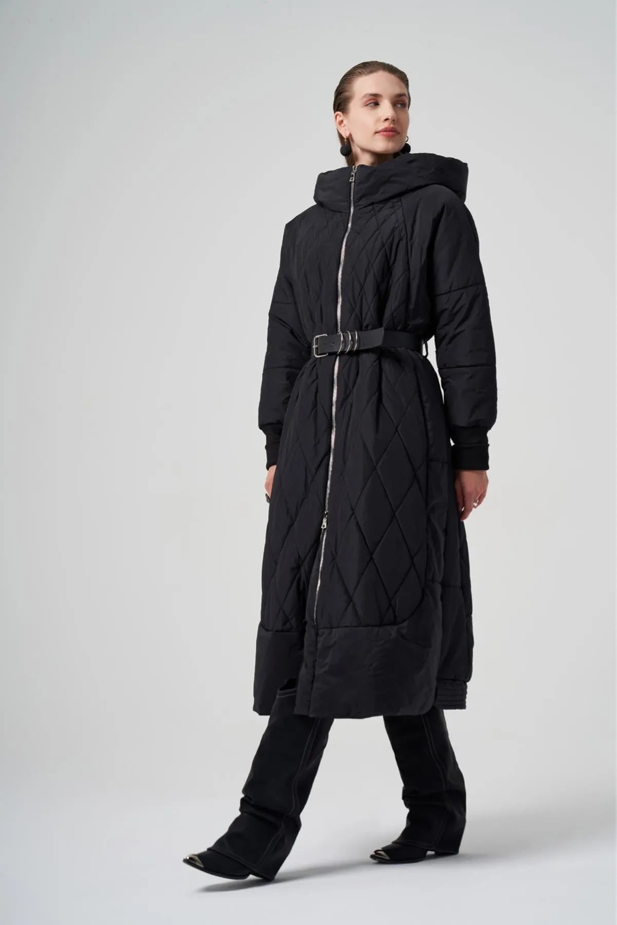 معطف طويل منتفخ مبطن