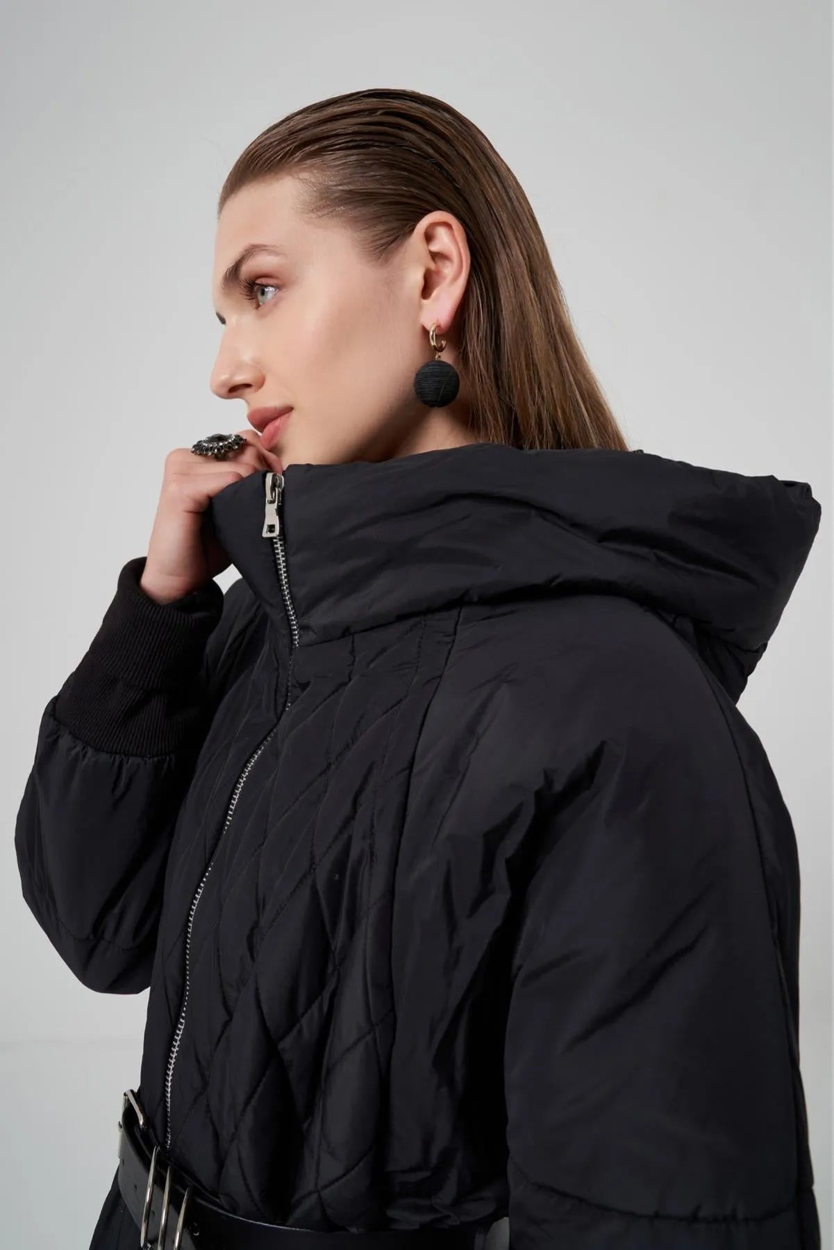 معطف طويل منتفخ مبطن