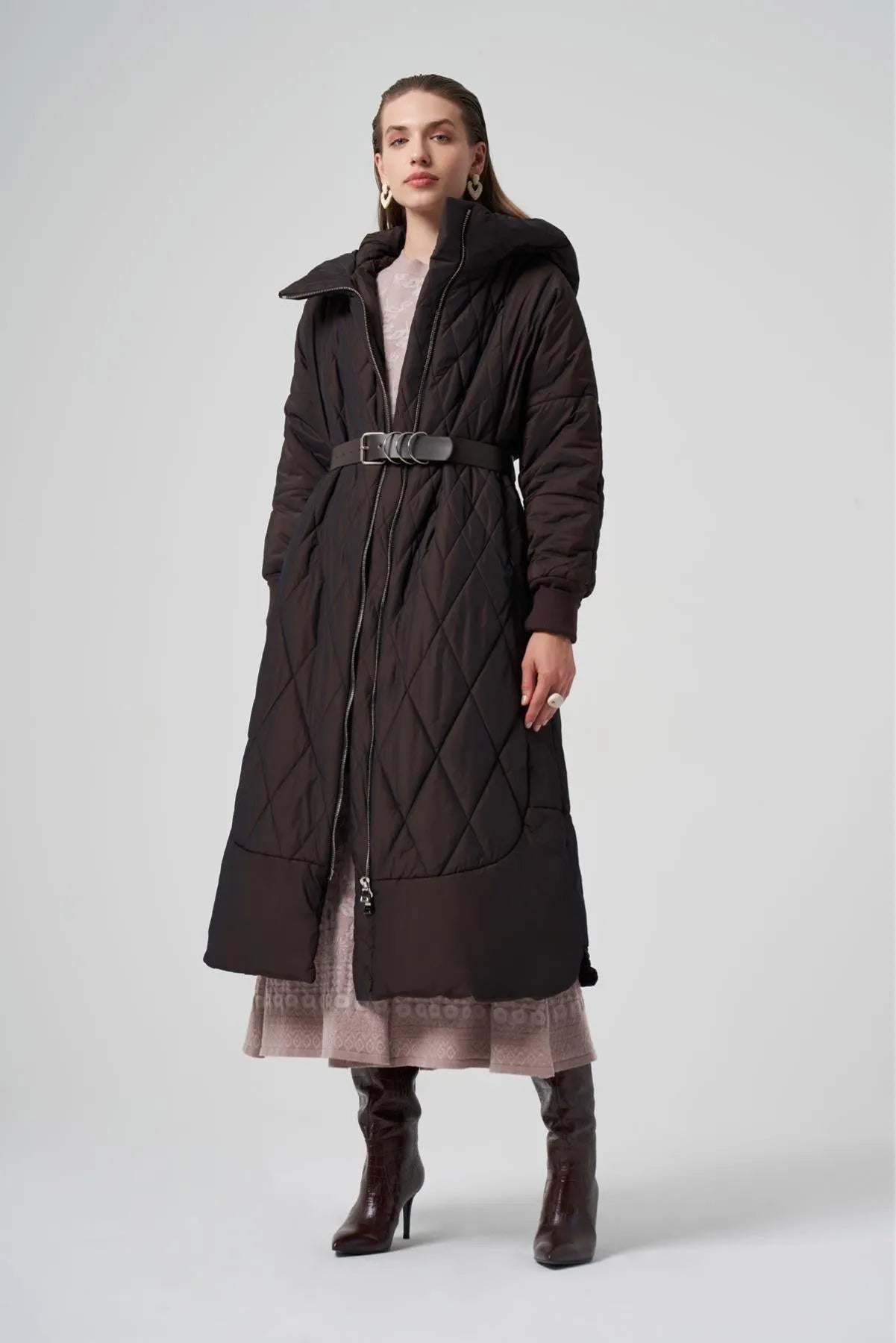 معطف طويل منتفخ مبطن