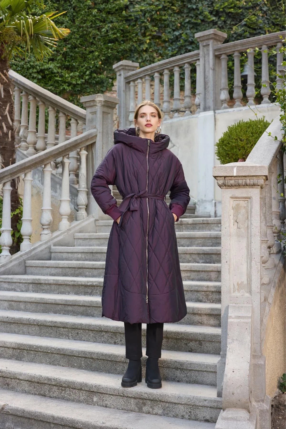 معطف طويل منتفخ مبطن