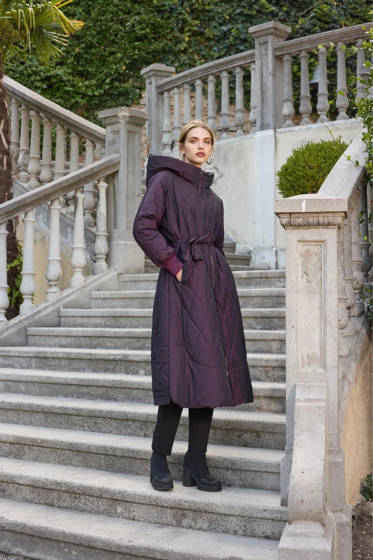 معطف طويل منتفخ مبطن