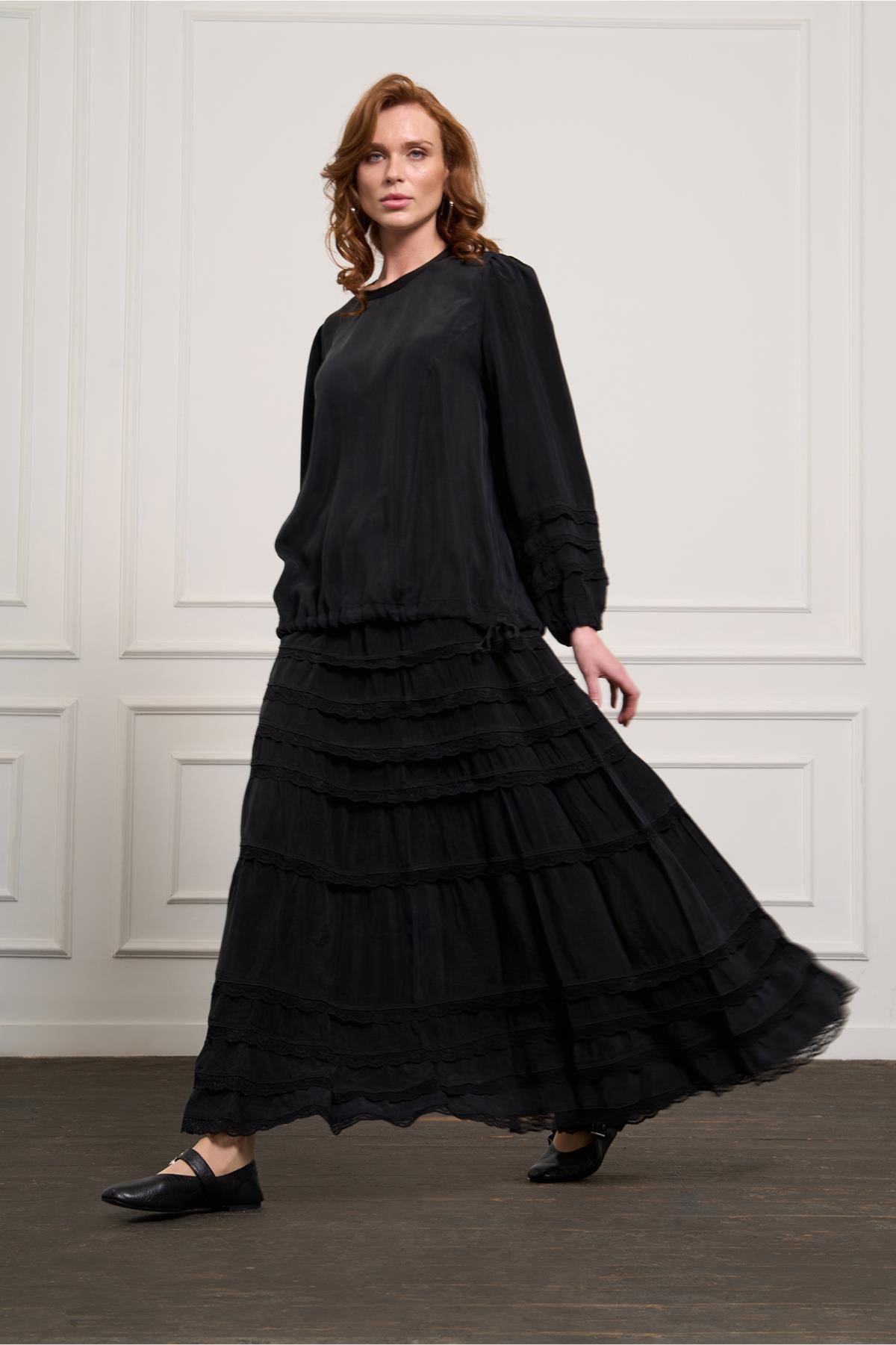 Lace Detailed Cupro Skirt Set