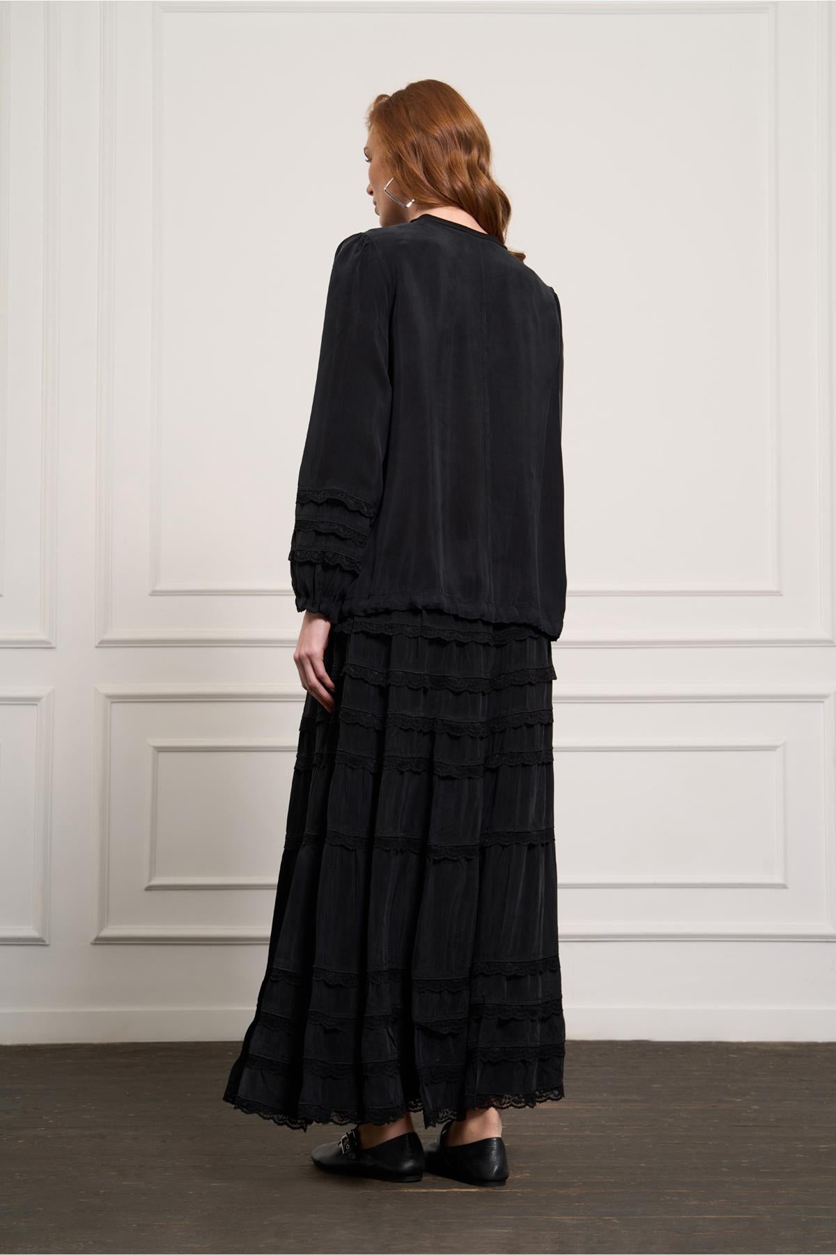 Lace Detailed Cupro Skirt Set