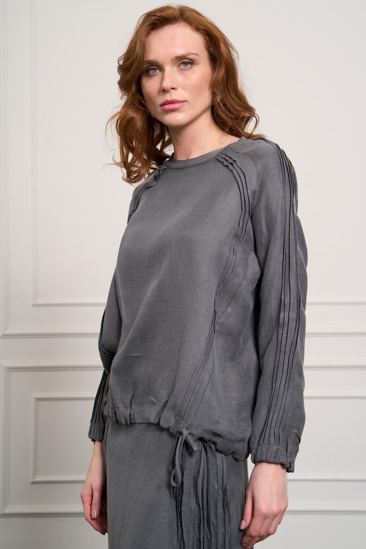 Side Pleated Linen Skirt Tunic Set