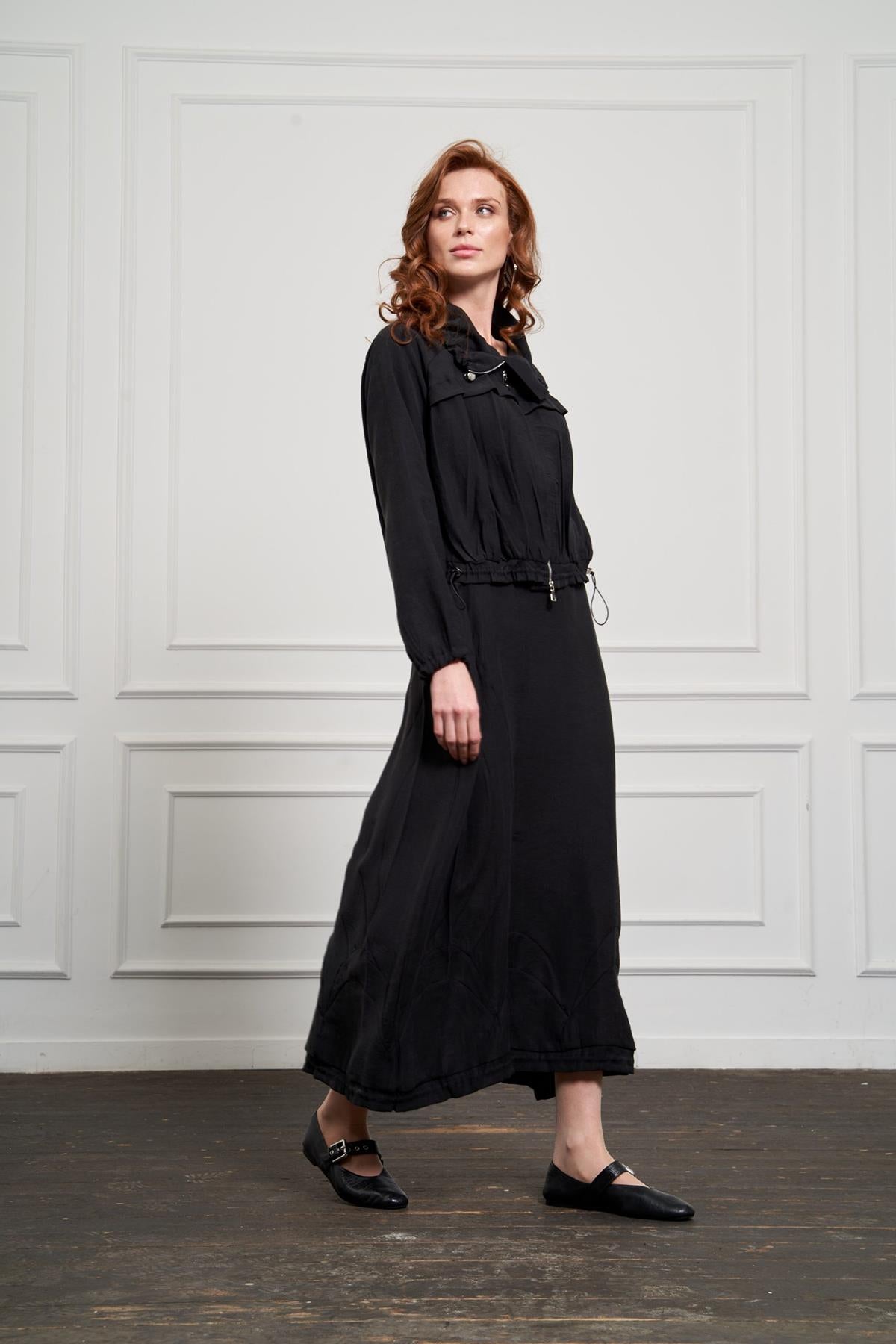 Zippered Short Jacket and Long Skirt Linen Suit