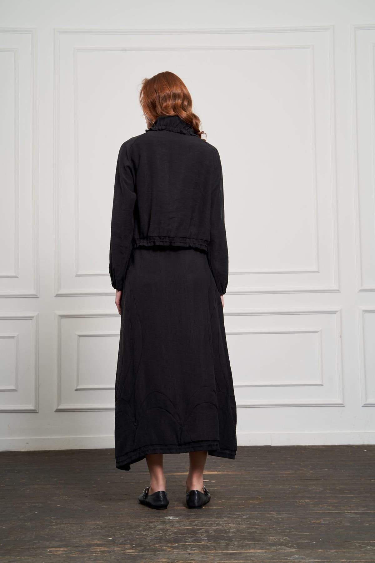 Zippered Short Jacket and Long Skirt Linen Suit