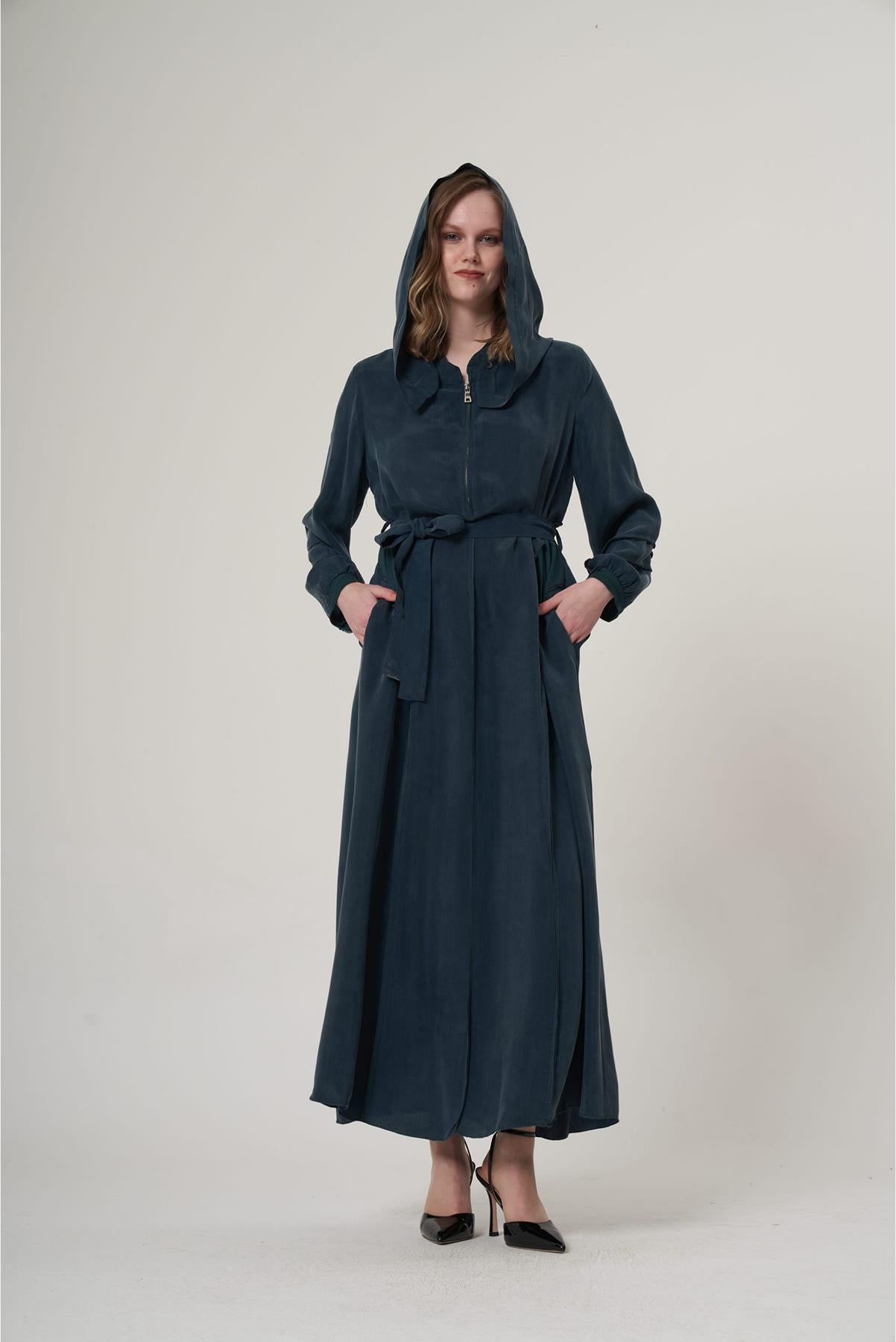Hooded Waist Belted Dress