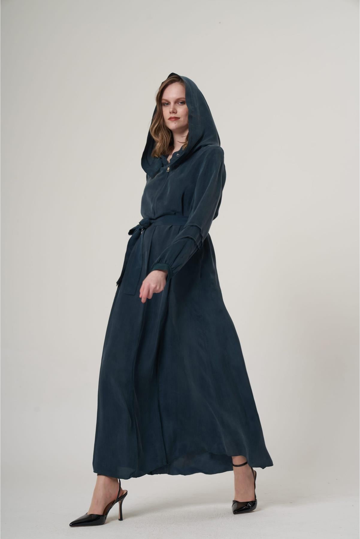 Hooded Waist Belted Dress