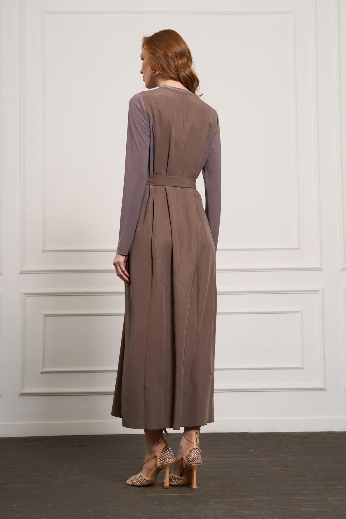 Waist Belted Pocket Detailed Cupro Dress