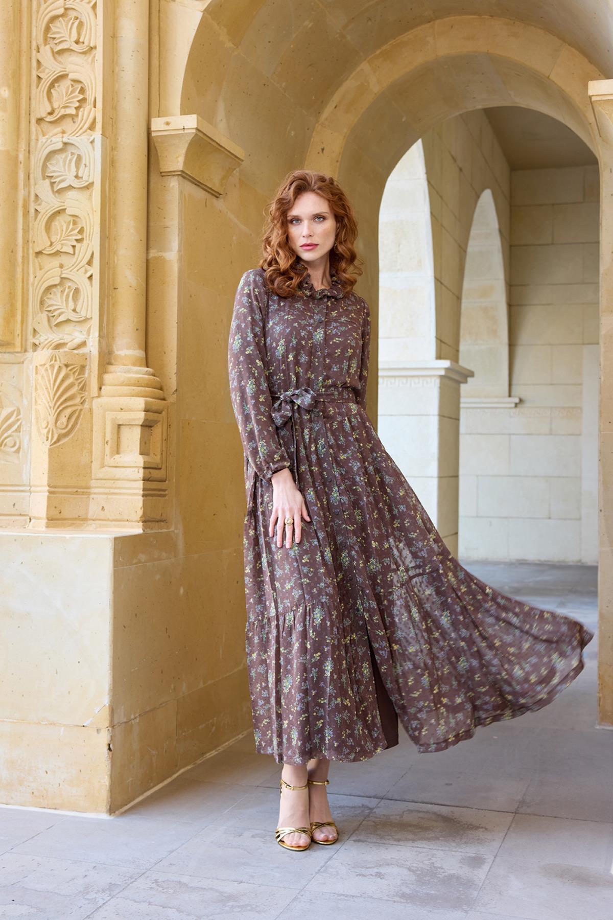 Beli Kemer Detaylı İkili Şifon Elbise