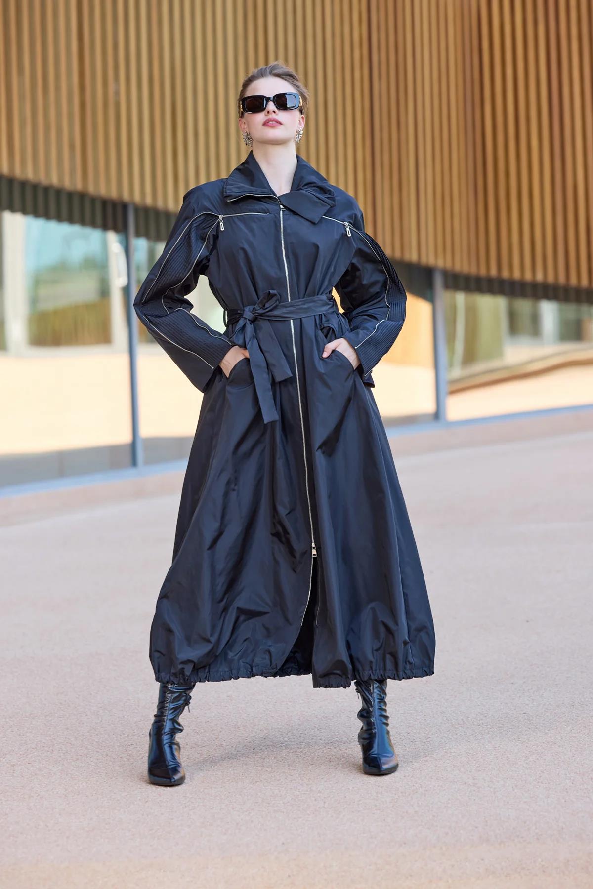 Kol ve Ön Fermuar Detaylı Pardesü